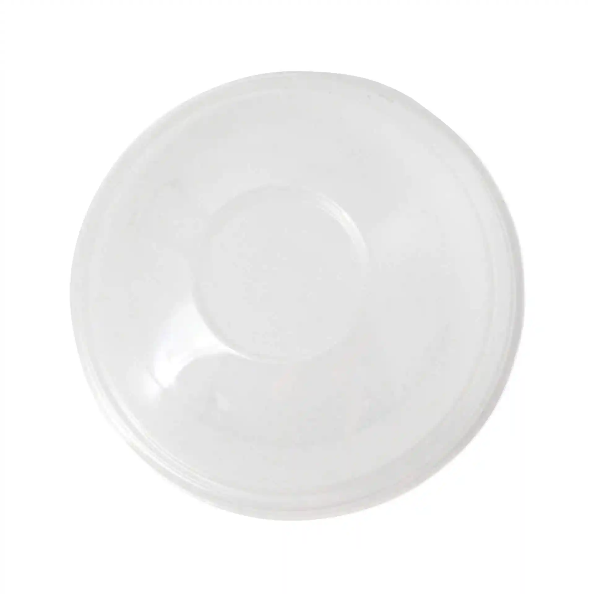 Transparenter PLA-Domdeckel mit einem Durchmesser von 95 mm und einer Höhe von 40 mm, von oben betrachtet.