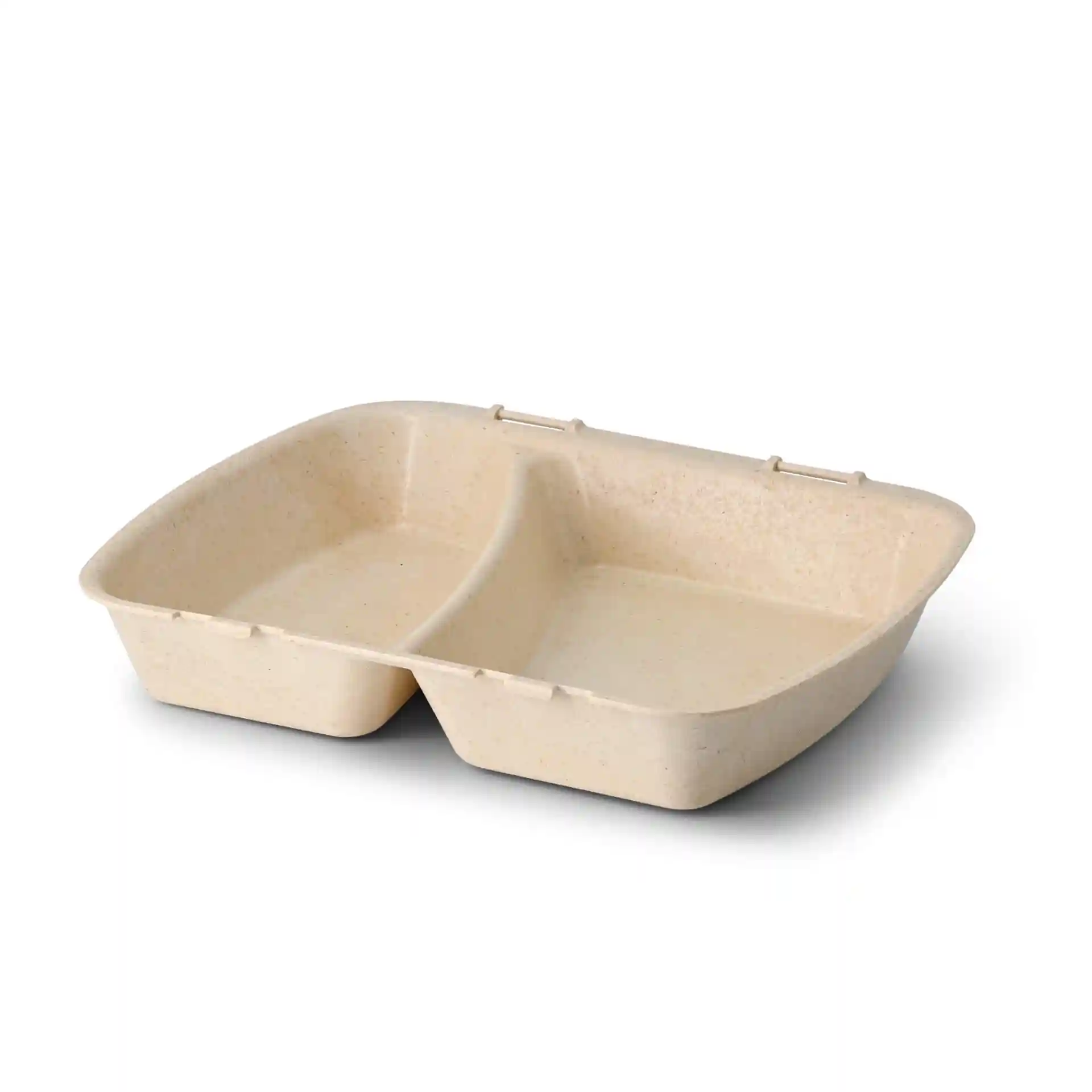 Reusable meal container with two compartments, cream white color, dimensions 24.5 x 20 x 4.5 cm.