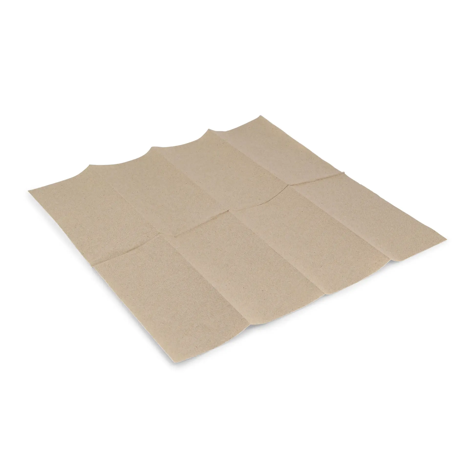 Rectangular unbleached recycled paper napkin, 40 x 40 cm, 2-ply, 1/8 fold, laid flat on a white background.