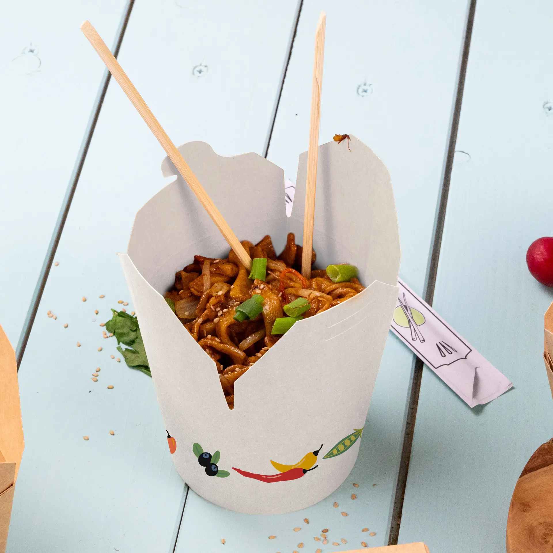 Nudelboxen bedruckt, 650 ml, weiß, PE-beschichtet