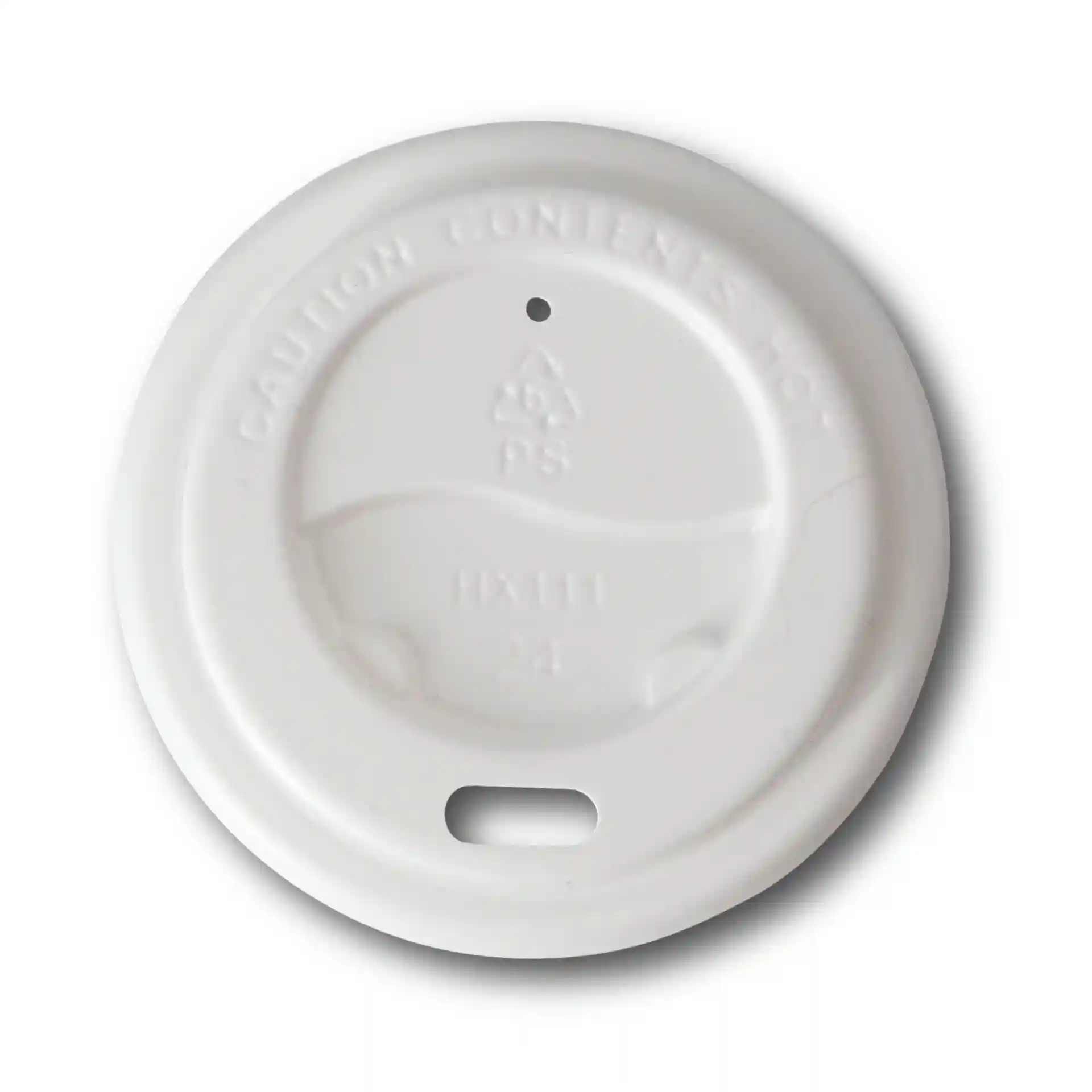 White round PS lid with a drinking hole, measuring 62 mm in diameter and 16 mm in height.