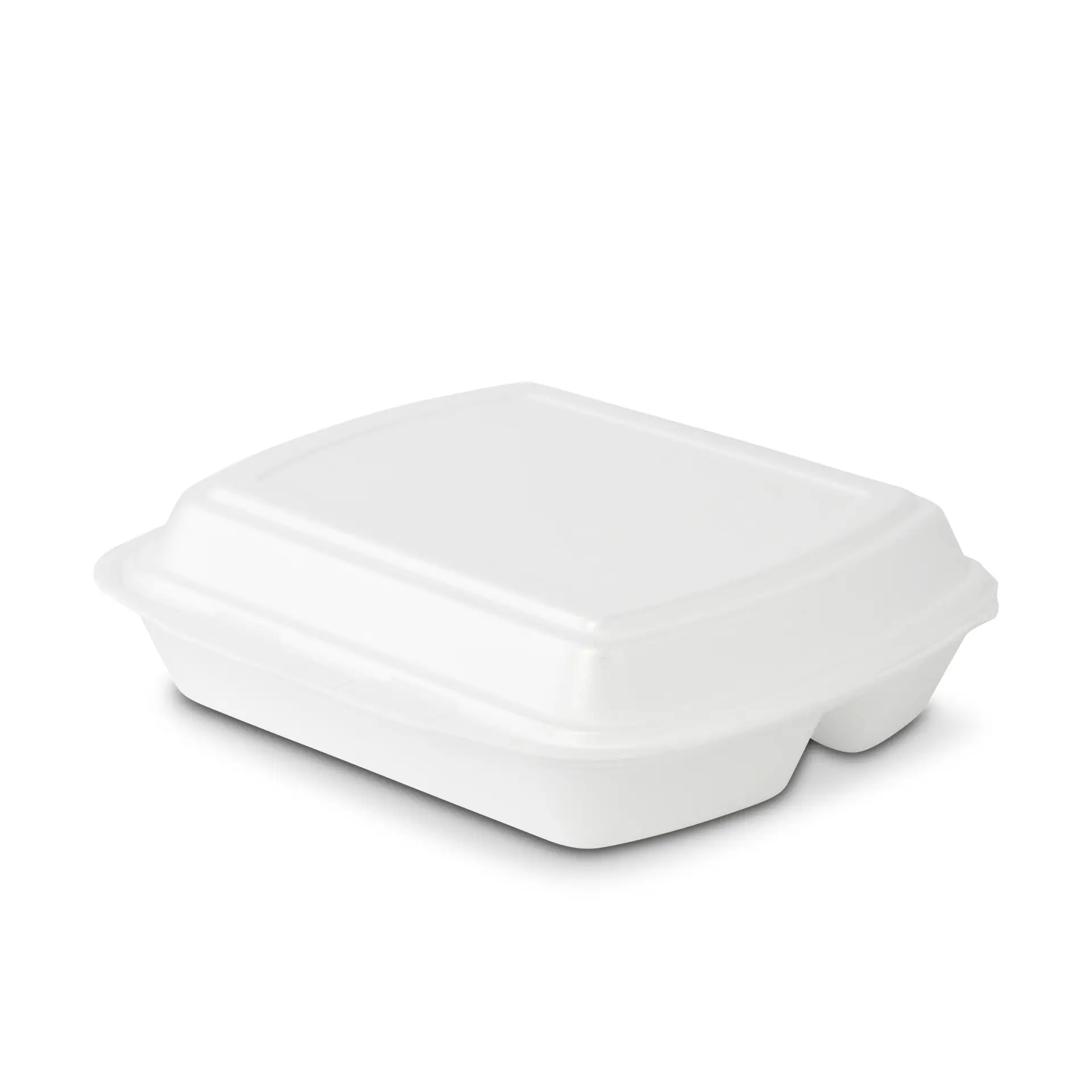 White food container with a hinged lid, suitable for takeaway or food storage.
