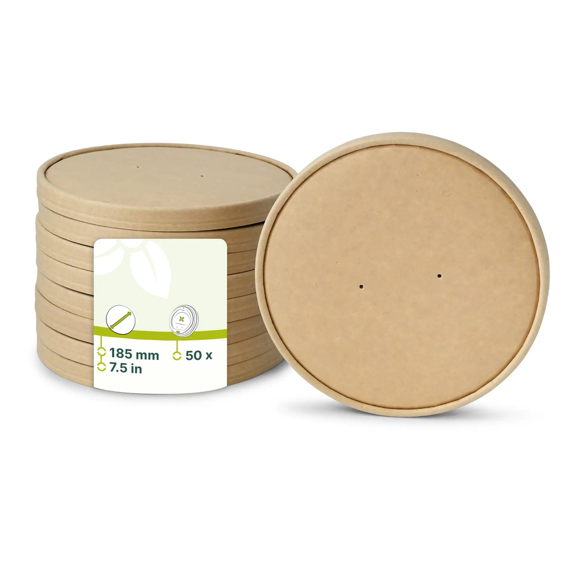 Cardboard lid with membrane (coated) Ø 185 mm, brown, round (for paper bowls) con30002-01-1-pappdeckel-mit-membran-beschichtet-185-mm-braun-rund-fuer-kartonschalen