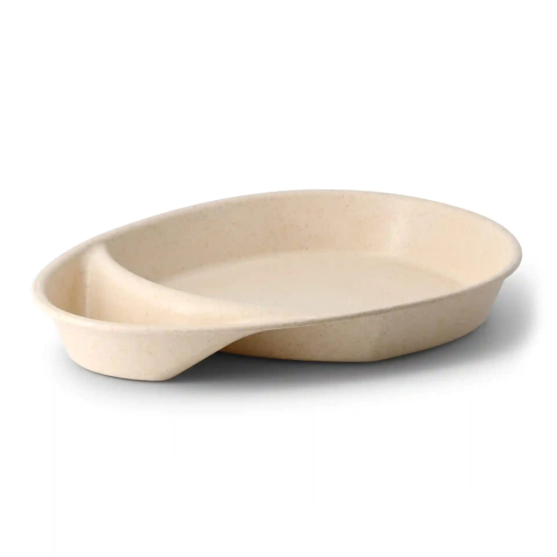 Cremig weiße geteilte Platte mit zwei Fächern, tropfenförmig, 27,5 × 20 × 3,5 cm groß.