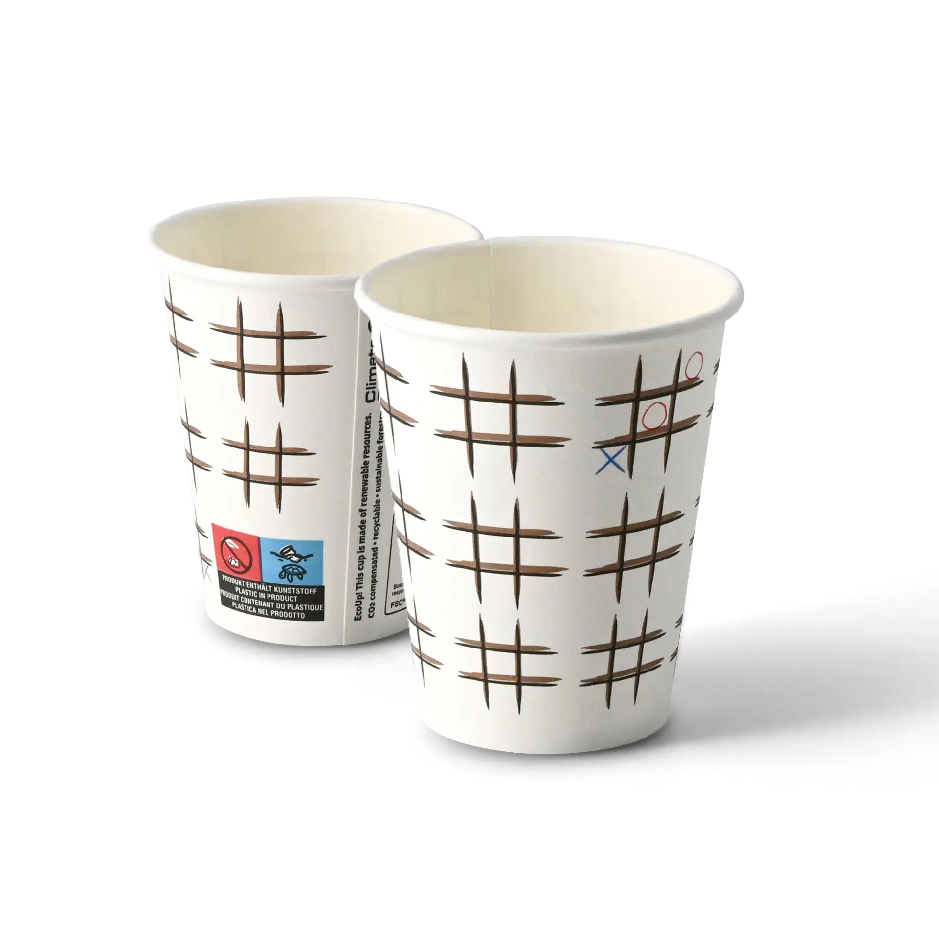 Pappbecher bedruckt "Tic Tac Toe" (beschichtet) 200 ml / 8 oz, Ø 80 mm, weiß Pappbecher bedruckt "Tic Tac Toe" (beschichtet) 200 ml / 8 oz, Ø 80 mm, weiß