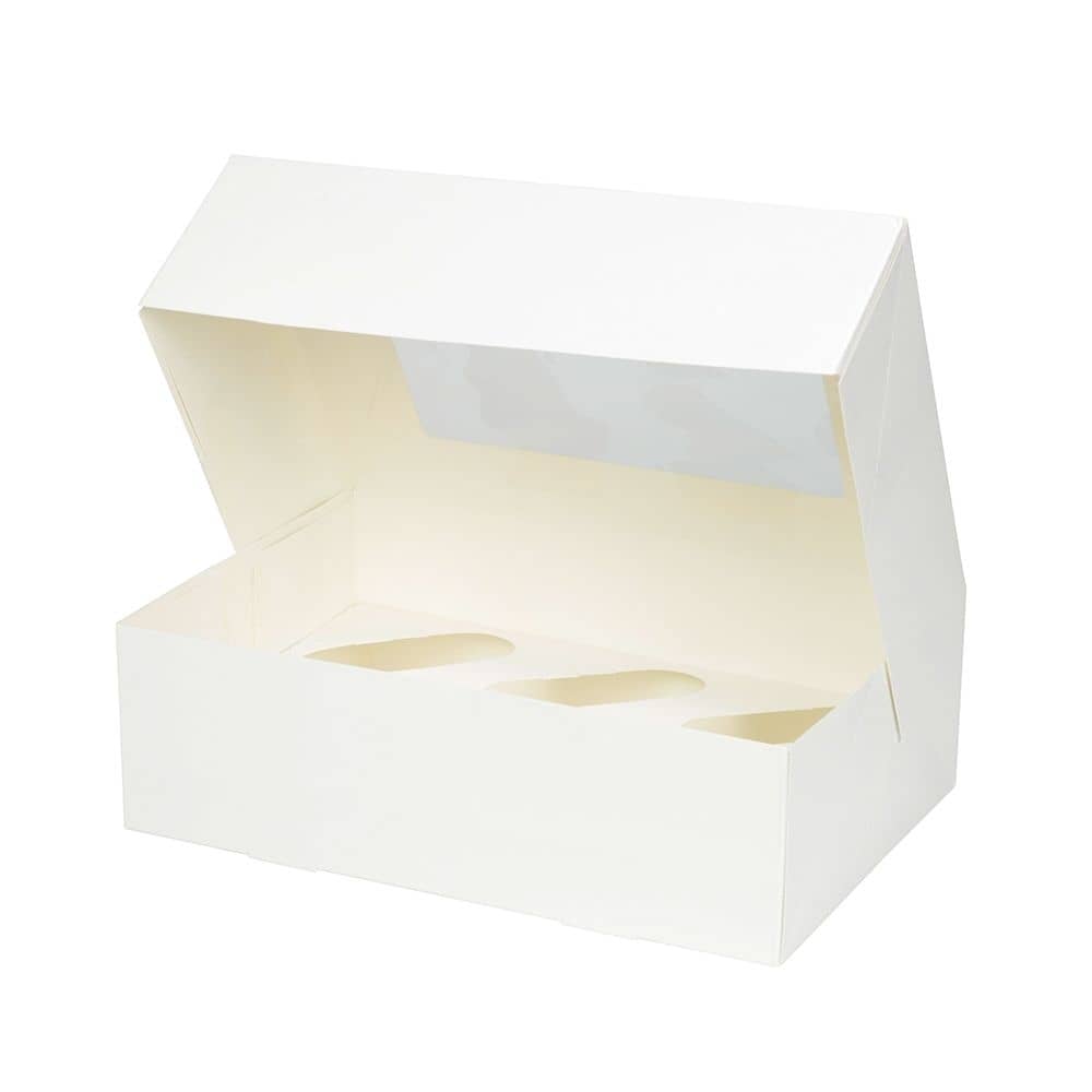 6er Cupcake-Boxen inkl. Einlage, PLA-Fenster, weiß