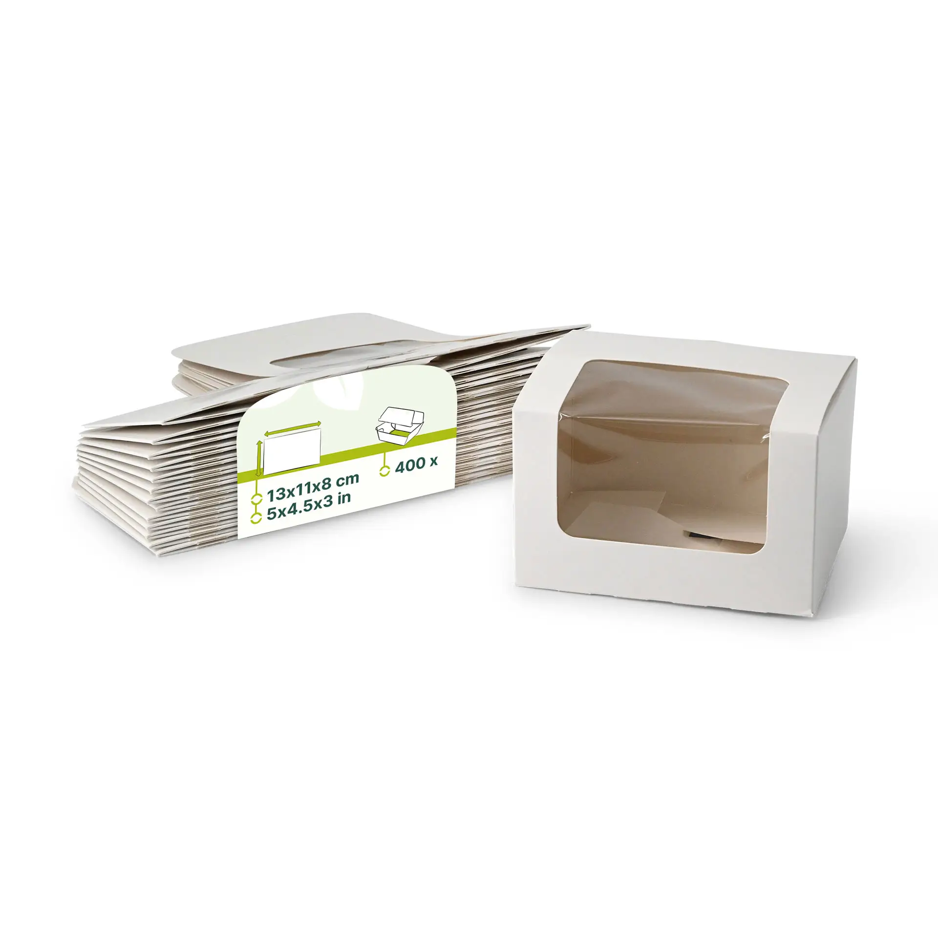 Patisserie Verpackungen 13 x 11 x 8 cm, Zellulose-Fenster, weiß Patisserie Verpackungen 13 x 11 x 8 cm, Zellulose-Fenster, weiß