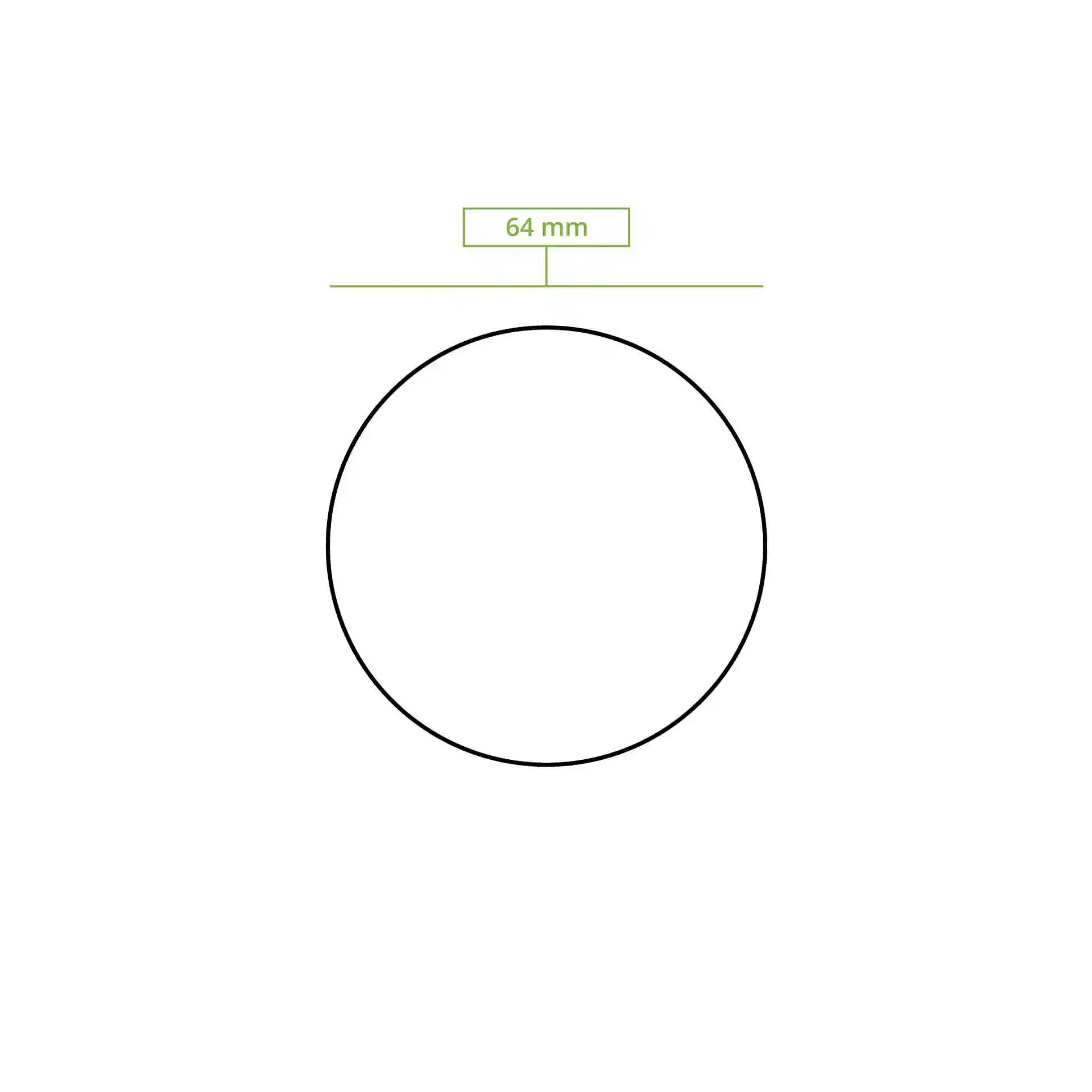 Schematische Zeichnung eines runden Deckels mit einem Durchmesser von 64 mm.