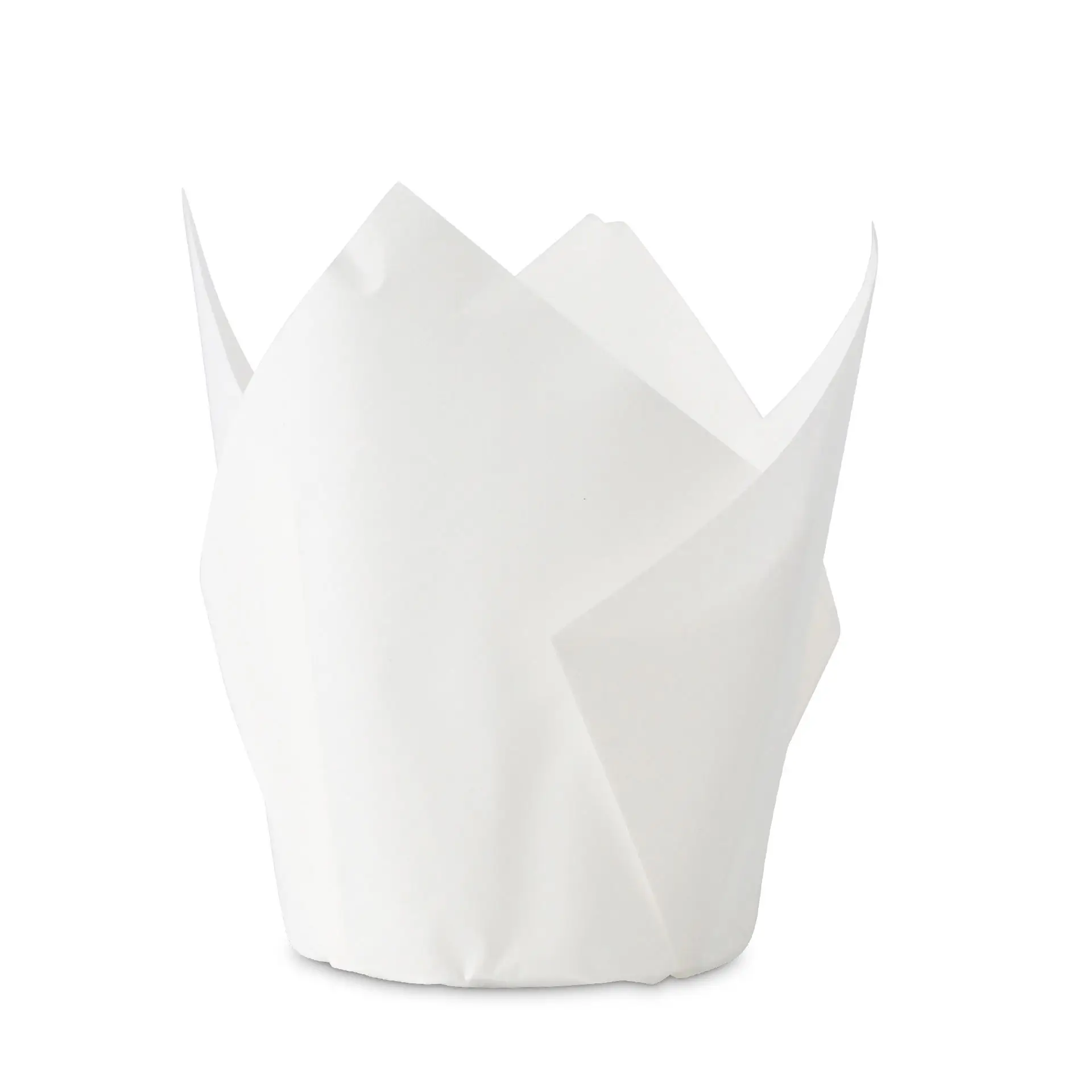 White greaseproof paper muffin cup with a 5 cm diameter, designed for baking and serving muffins or cupcakes.