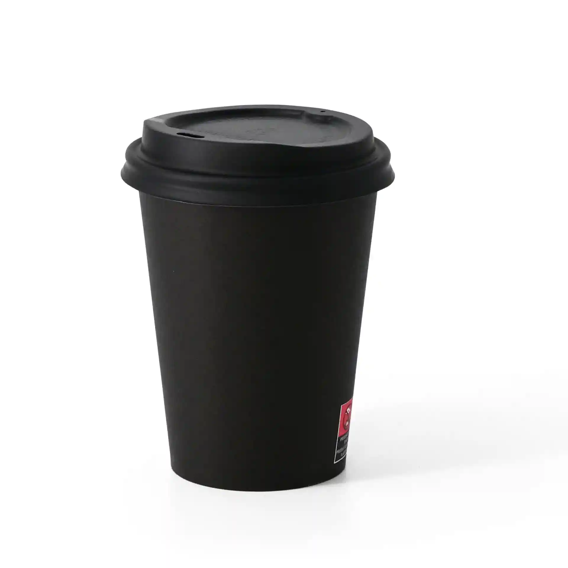 Schwarzer Pappbecher mit PLA-beschichteter Oberfläche, 300 ml Fassungsvermögen, einwandig, Durchmesser 90 mm.
