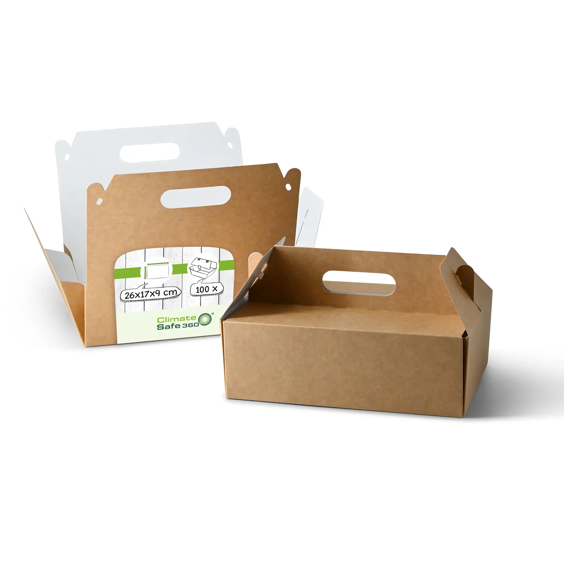 Kuchenbox aus Pappe mit Griff L, 26 x 17 x 9 cm, braun, faltbar