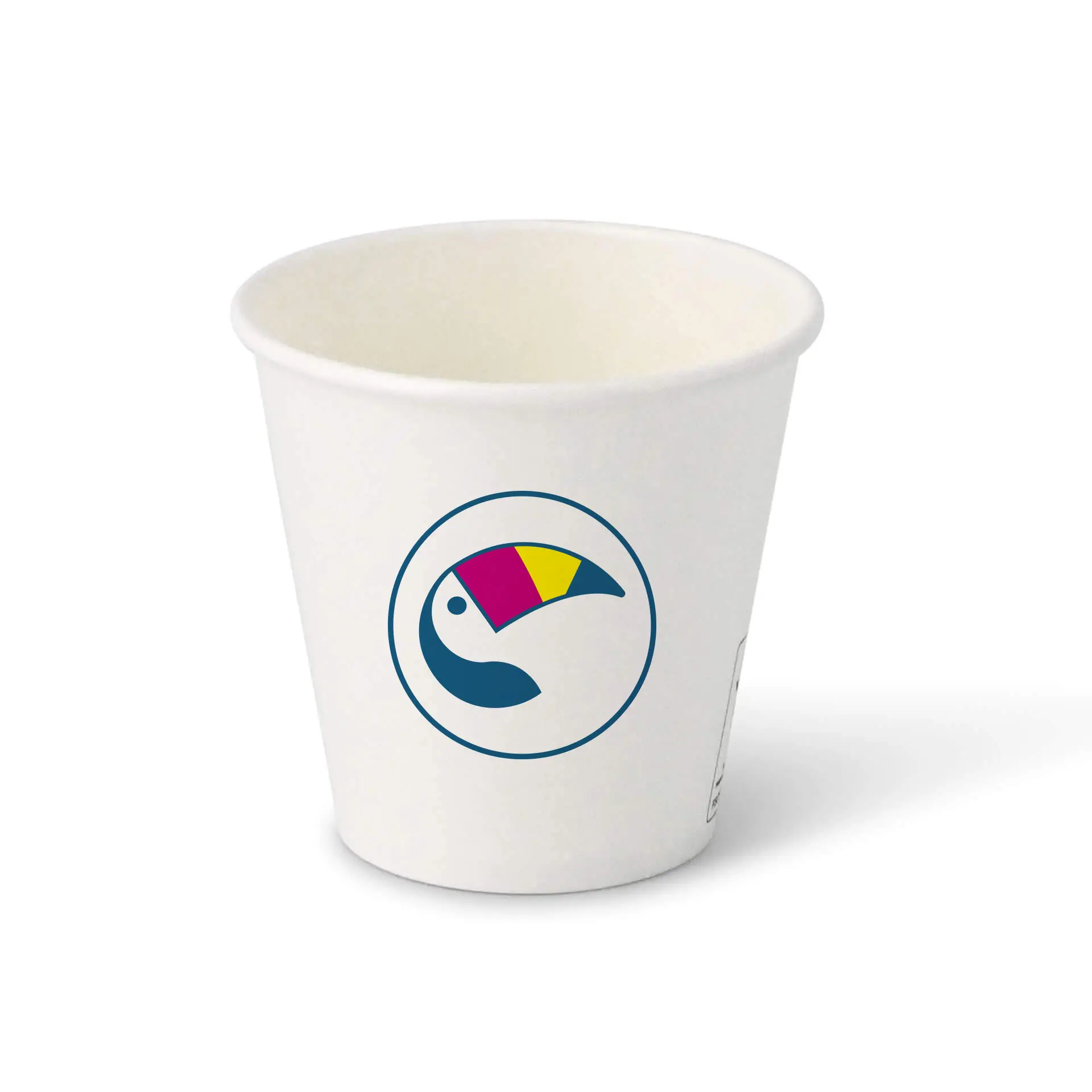 Pappbecher mit Logo (einwandig), 150 ml / 6 oz, weiß, PE-beschichtet