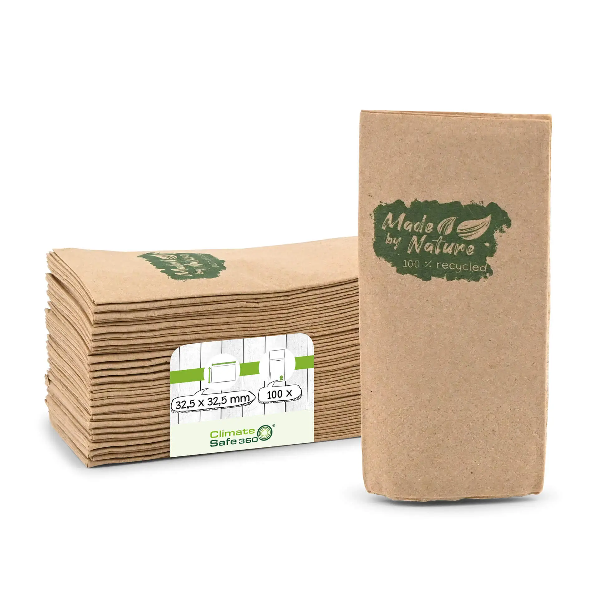 Recycled paper napkins 32.5 x 32.5 cm, 2-ply, 1/8 fold, "Made by Nature"