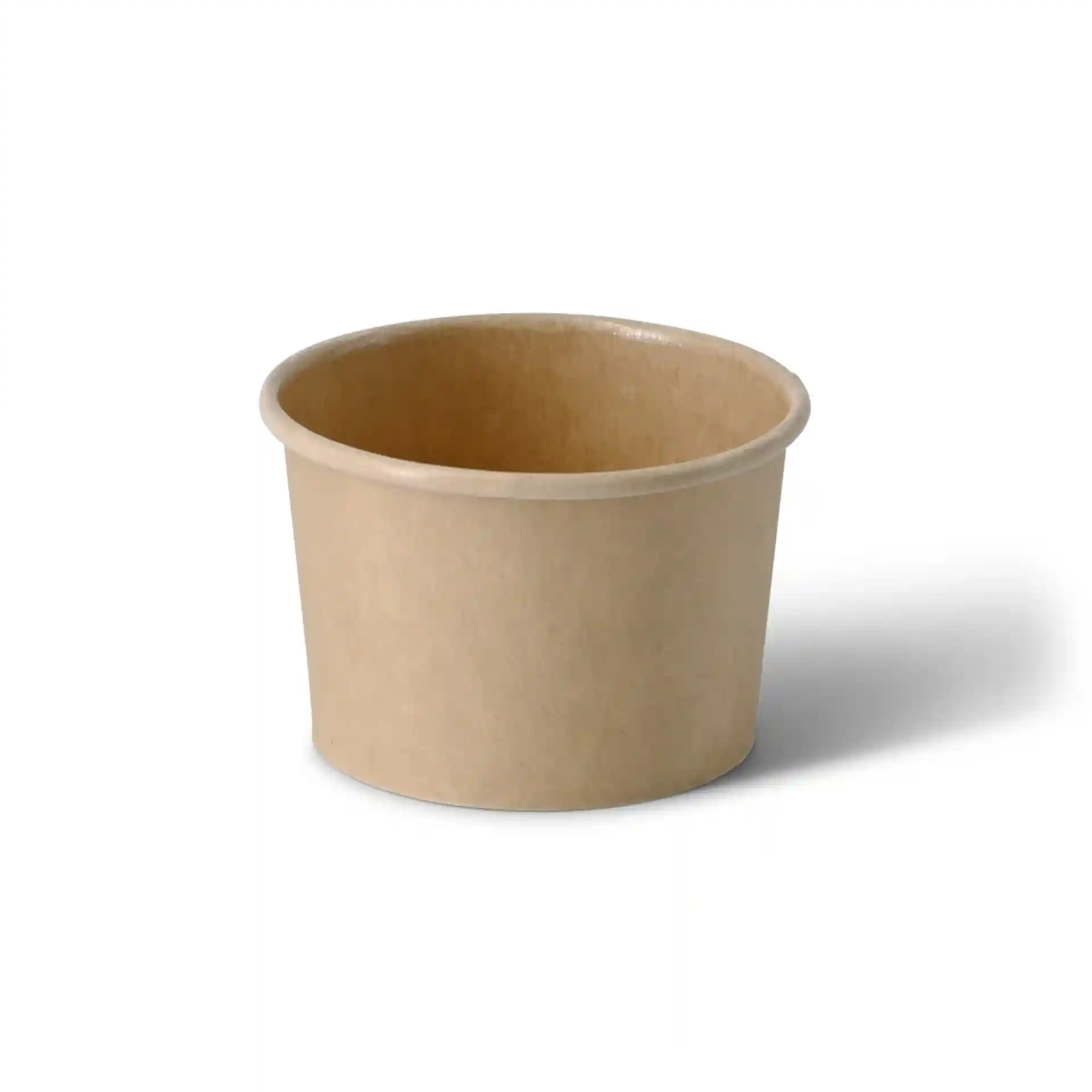 Brown paper portion cup with a diameter of 62 mm and height of 40 mm, featuring an eco-friendly coating.