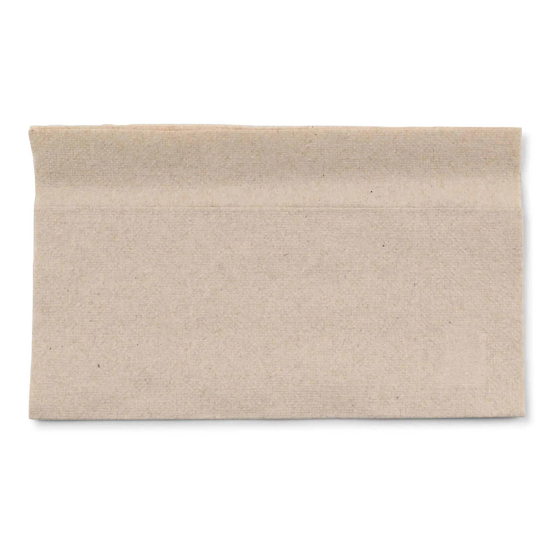 Unbleached rectangular paper napkin, 33 x 33 cm, with a symbol indicating 100% recycled material.