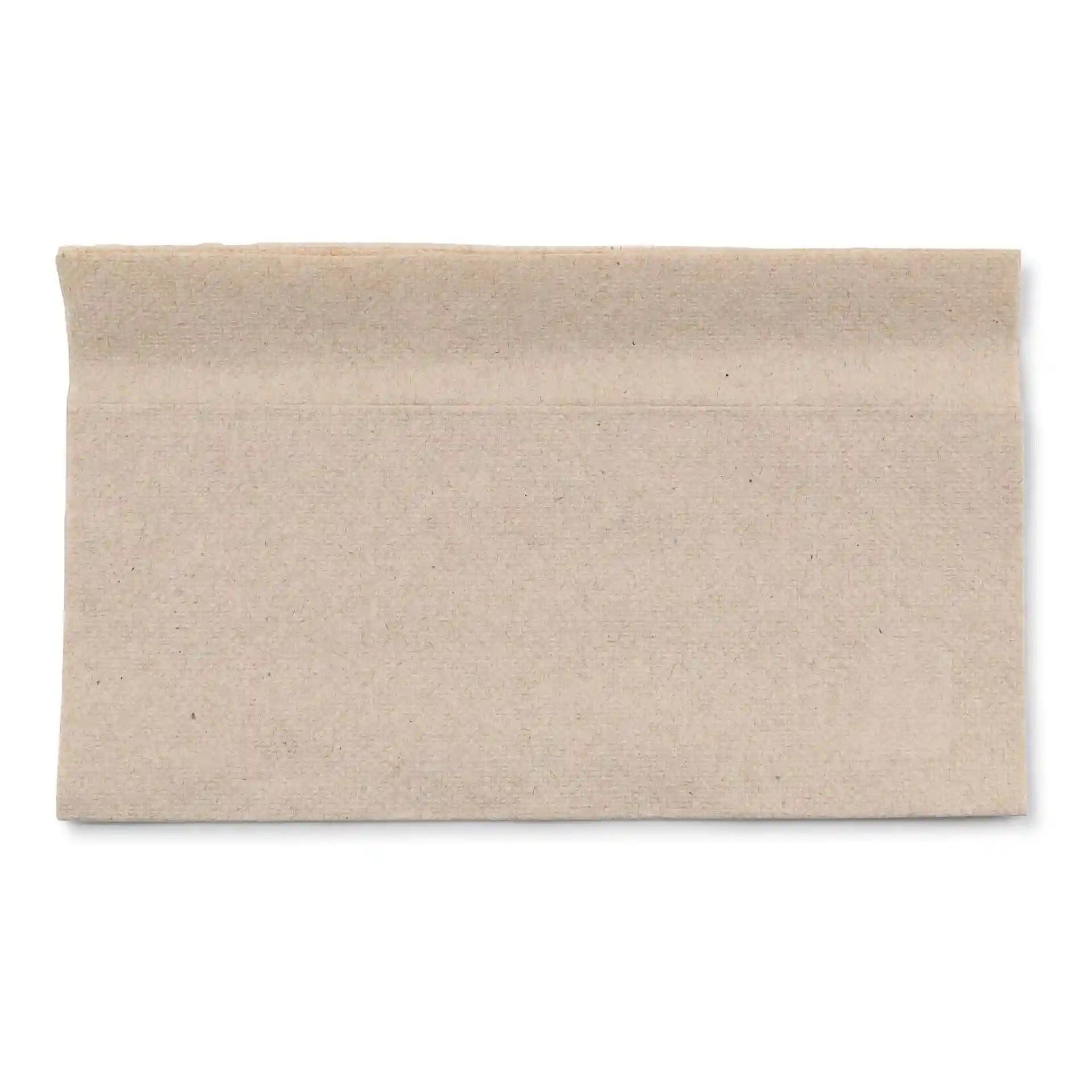 Ungebleichte rechteckige Papierserviette, 33 x 33 cm, mit Symbol für 100% recyceltes Material.