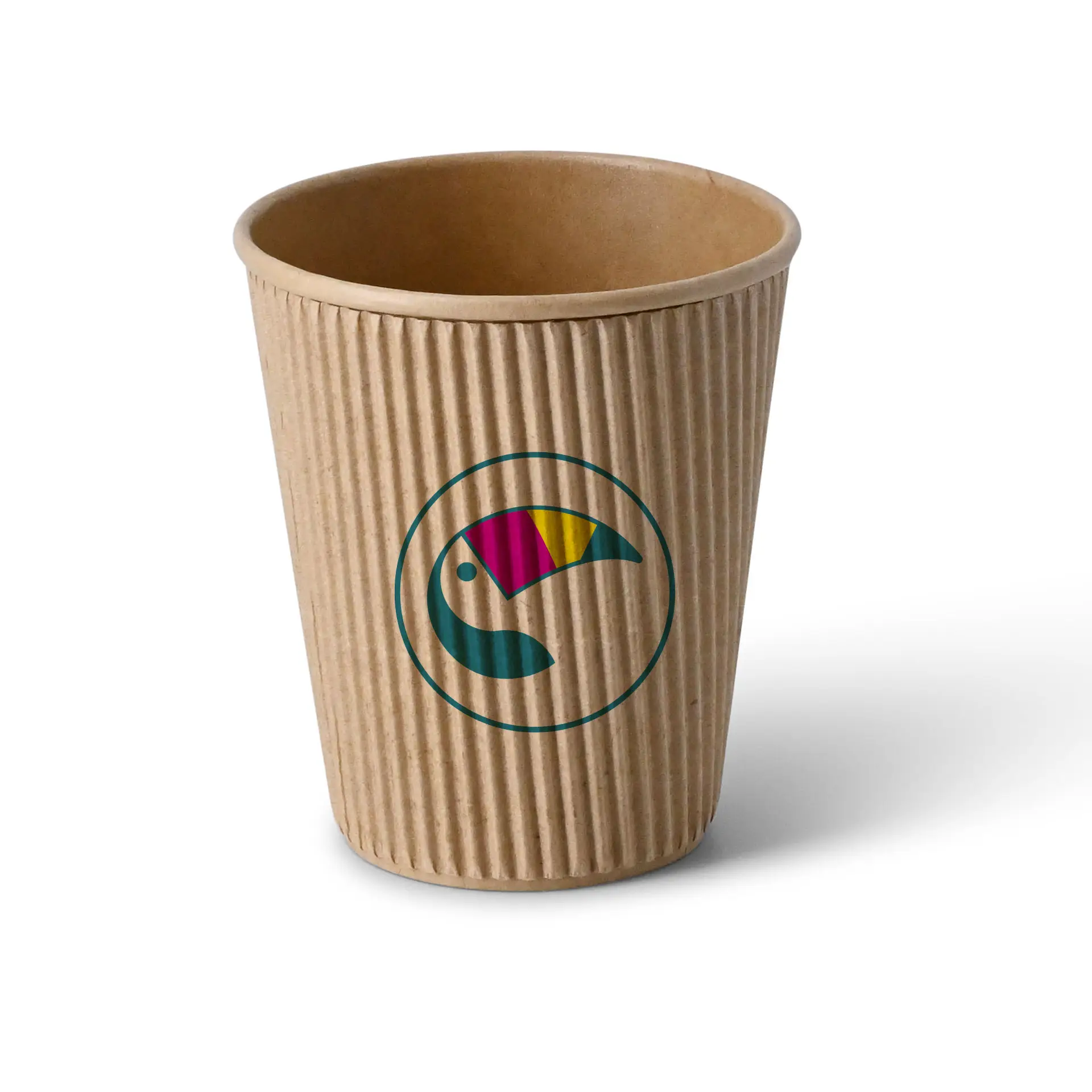 Riffelbecher bedruckt, 250 ml / 10 oz, braun, PLA-beschichtung Riffelbecher bedruckt, 250 ml / 10 oz, braun, PLA-beschichtung
