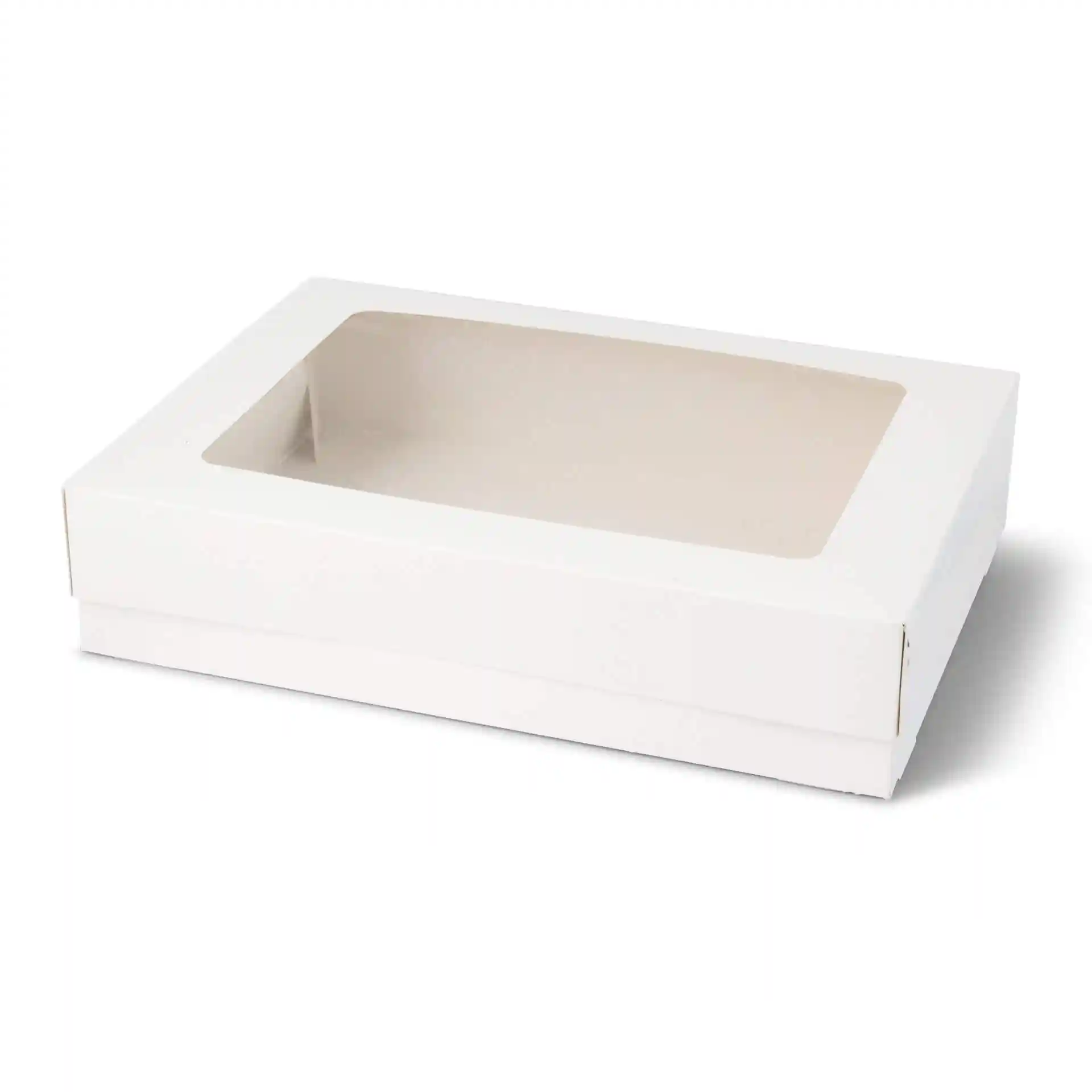 White rectangular cupcake box with a clear cellulose window, dimensions 330mm x 240mm x 76mm.