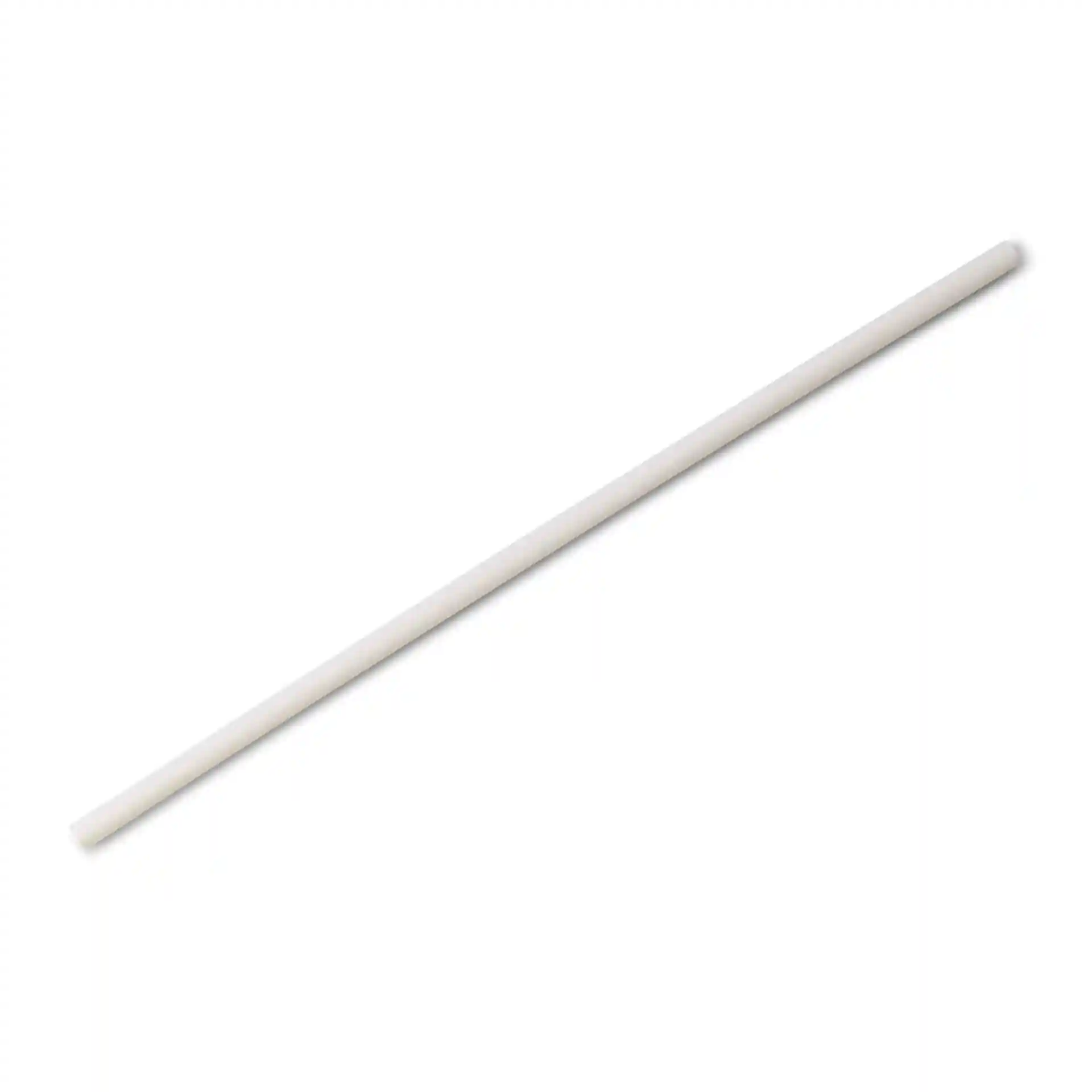 Weißer Papierstrohhalm, 20 cm lang und 0,5 cm im Durchmesser, auf einem schlichten Hintergrund präsentiert.