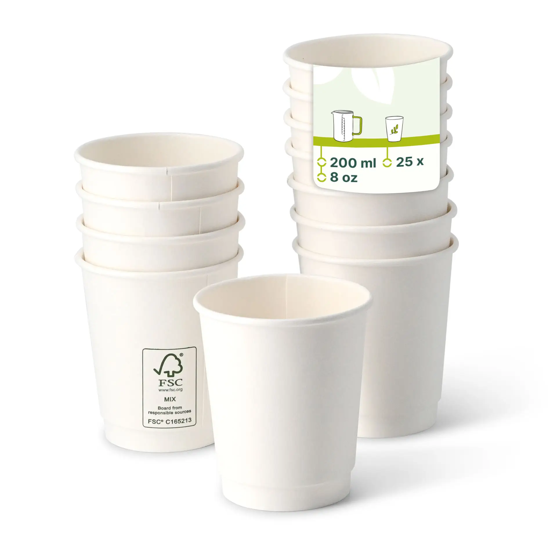One double-walled take away coffee cup in focus; additional cups stacked behind with reduced opacity.