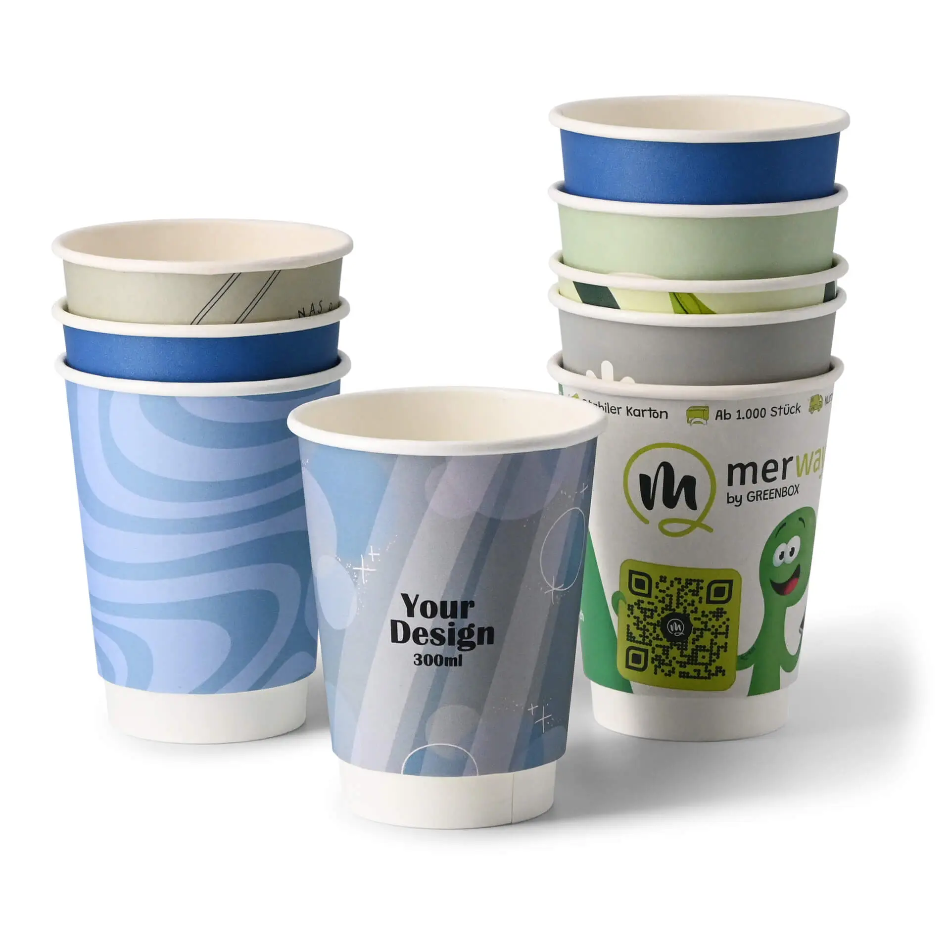 Pappbecher bedrucken (doppelwandig) 300 ml / 12 oz, doppelwandig, weiß, glänzend, wasserbasierte Beschichtung Pappbecher bedrucken (doppelwandig) 300 ml / 12 oz, doppelwandig, weiß, glänzend, wasserbasierte Beschichtung