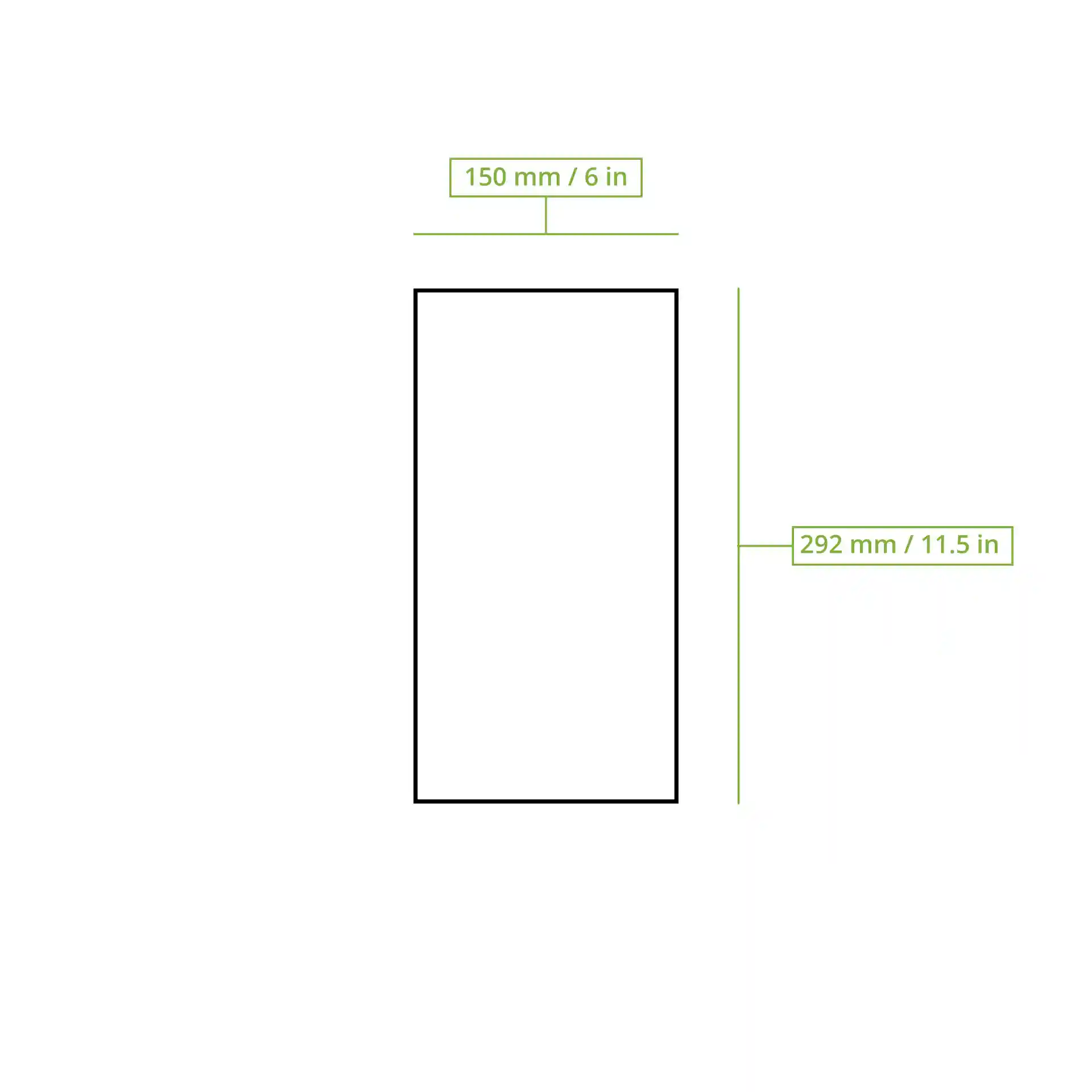 Schematic drawing of a flat paper bag with dimensions 150 mm by 292 mm, outlined in black on a plain background.