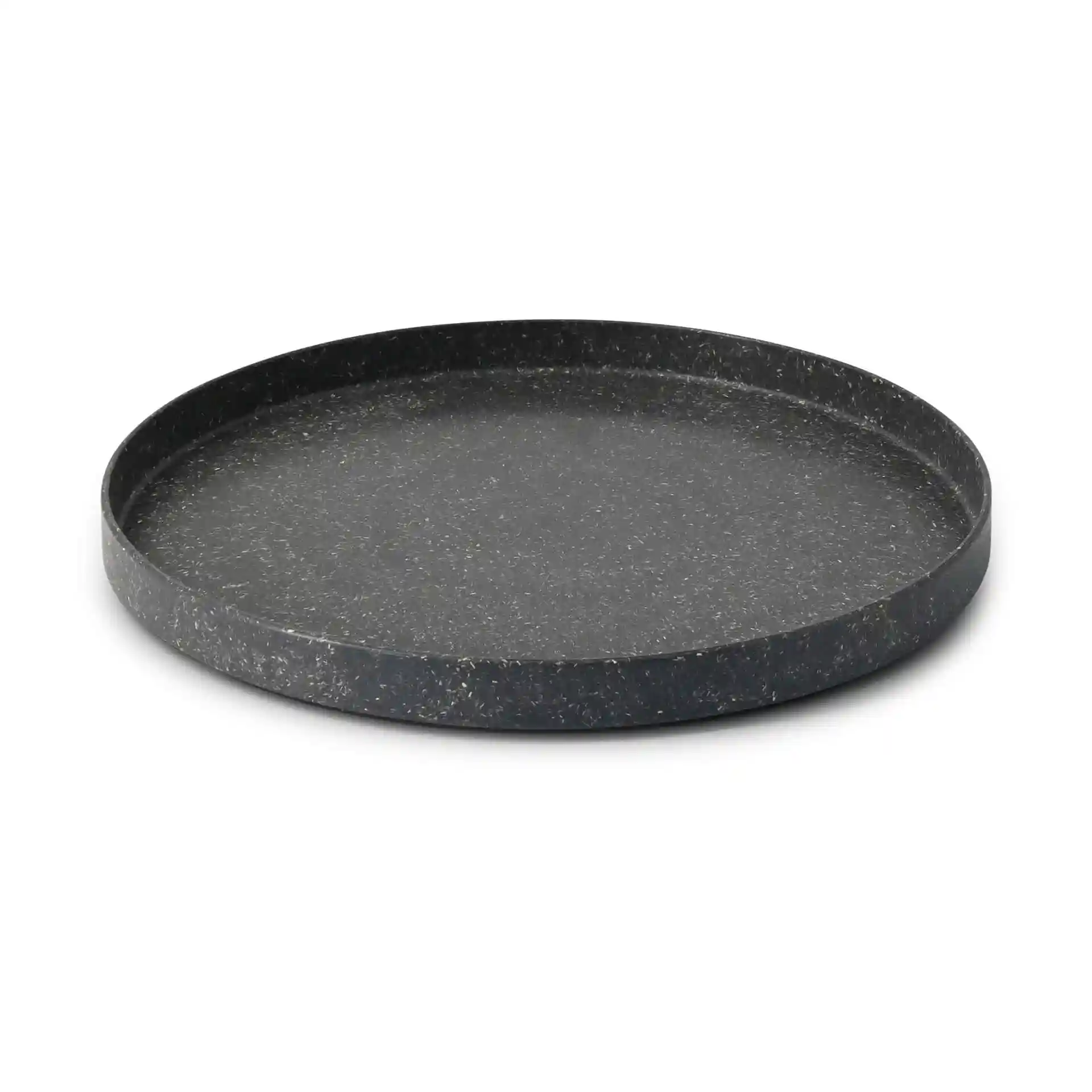 Round grey plate made of bio compound, measuring 24 cm in diameter and 2.2 cm in height.