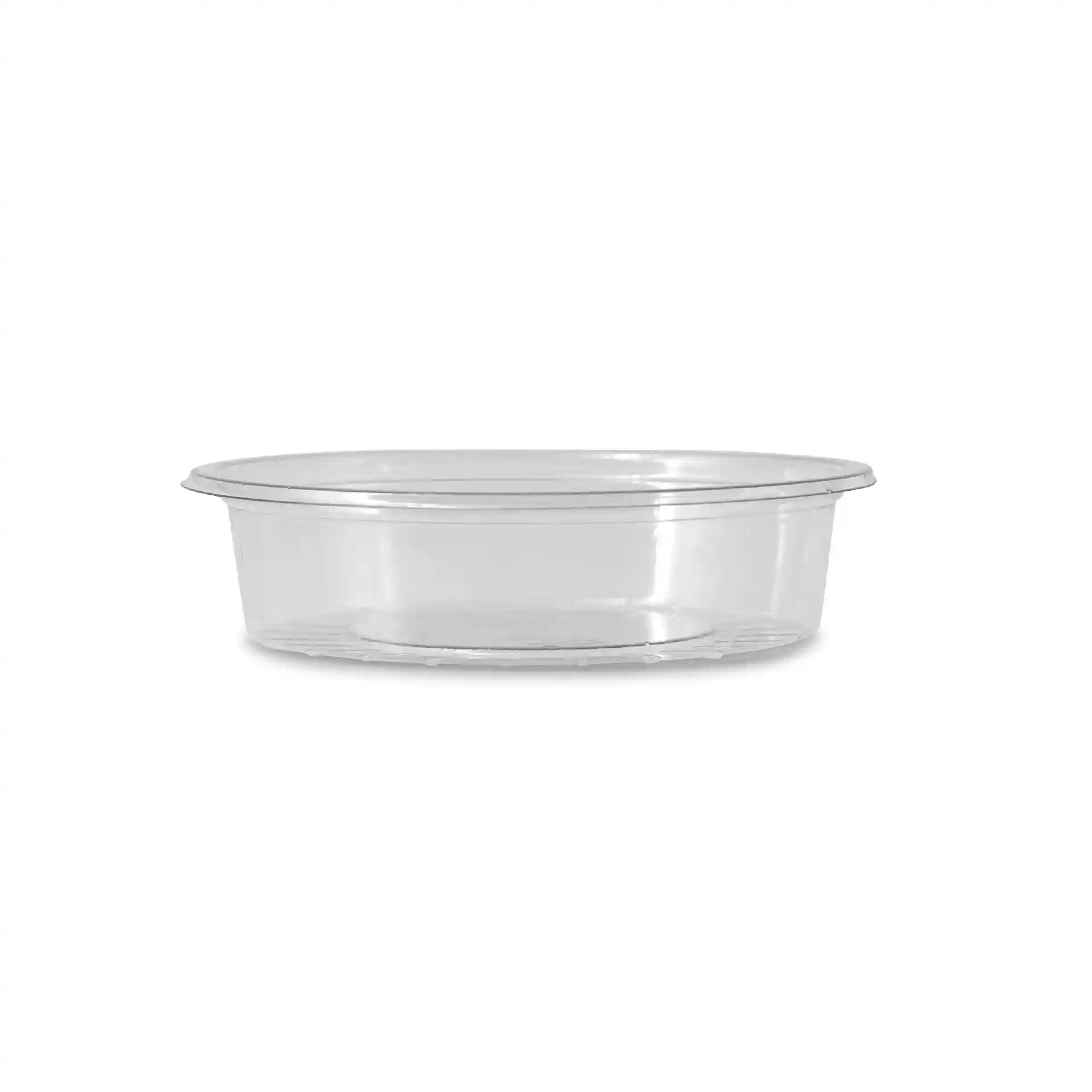 Clear round rPET sauce pot with a diameter of 75 mm and a height of 17 mm, holding 50 ml.