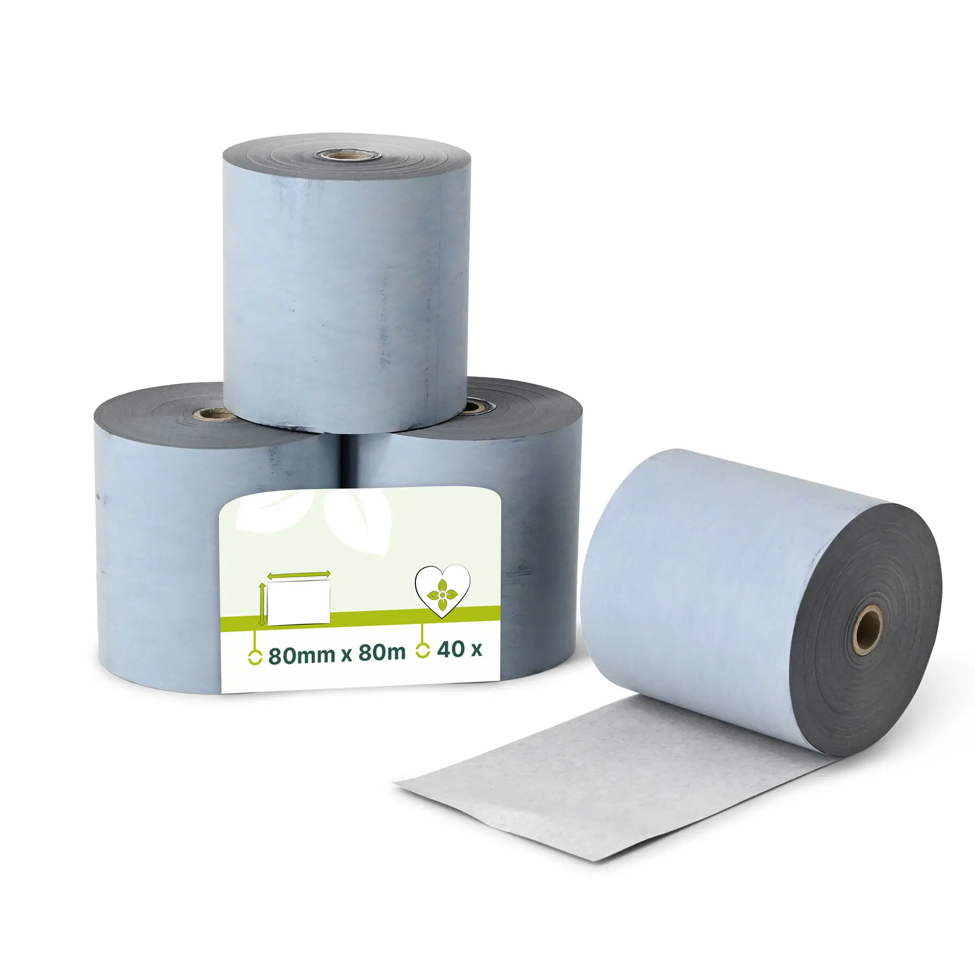 Kassenrollen aus recyceltem Thermopapier 80 mm x 80 m, Ø 80 mm, unbedruckt dre09204-kassenrollen-aus-recyceltem-thermopapier-80-mm-x-80-m-80-mm-unbedruckt