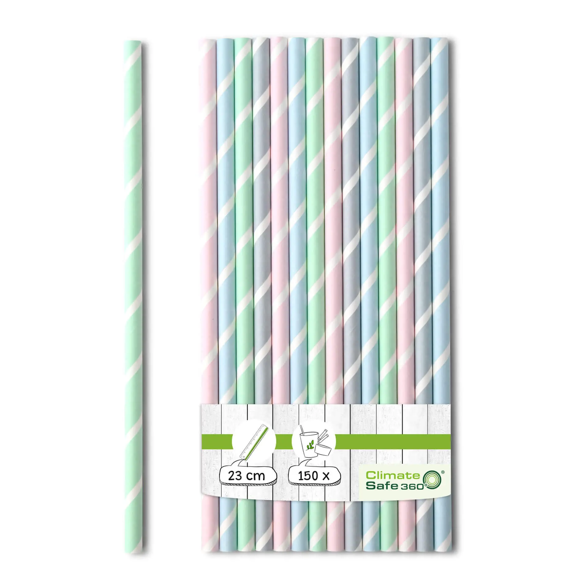 23 cm, Ø 0.8 cm Paper-jumbo-straws, pastel striped 23 cm, Ø 0.8 cm Paper-jumbo-straws, pastel striped