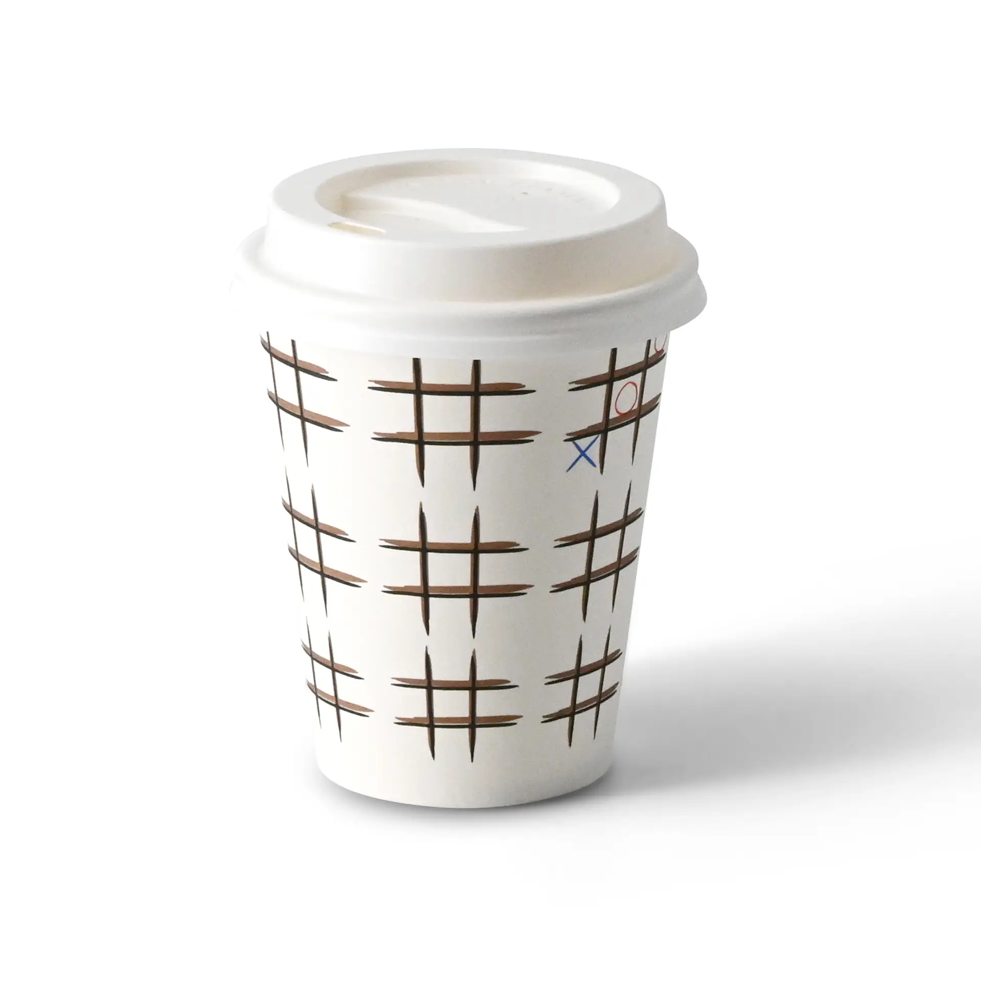 Pappbecher bedruckt "Tic Tac Toe" (beschichtet) 200 ml / 8 oz, Ø 80 mm, weiß