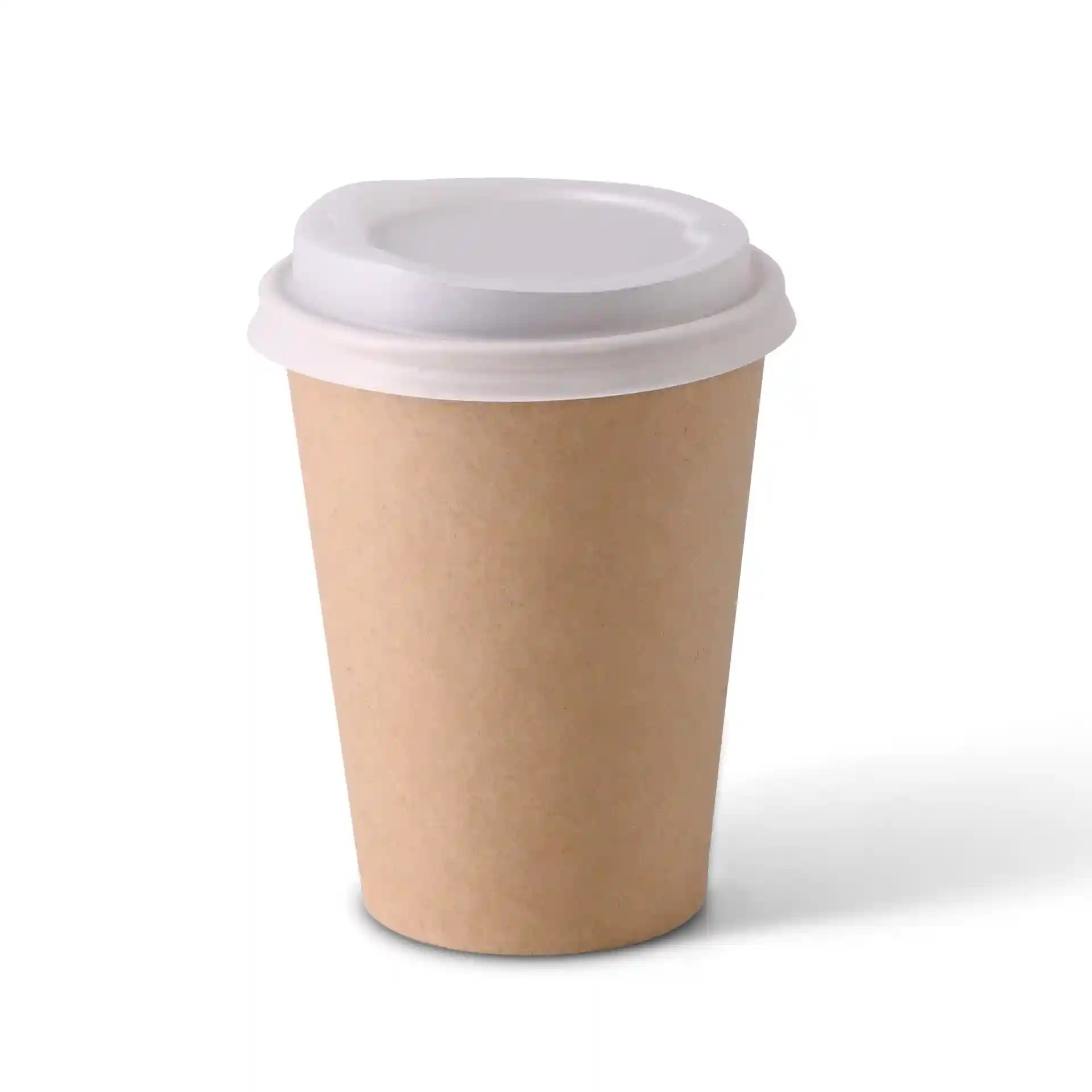 Brown paper cup with a white lid, 300 ml capacity, single wall, 90 mm diameter at the top.