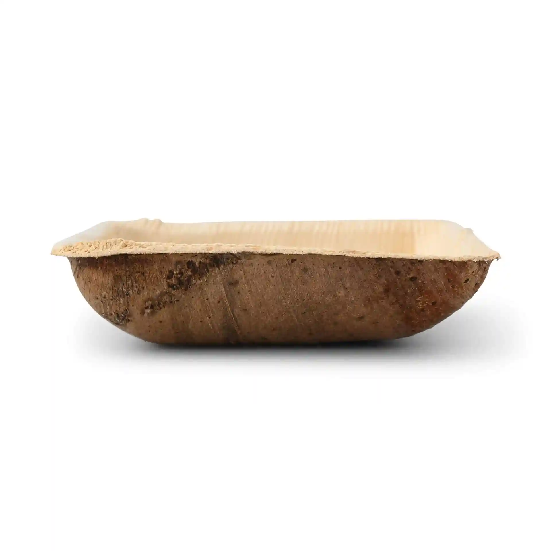 Square palm leaf bowl with a grain texture, measuring 80 mm in length and 83 mm in width.