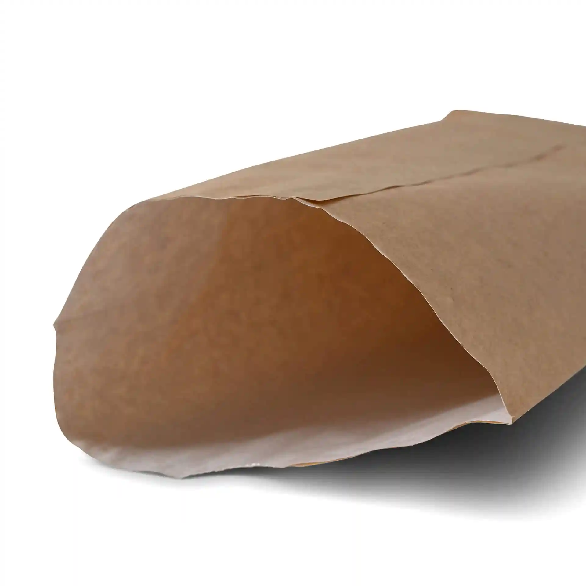 Brown paper snack bag with a double layer, measuring 16.5 x 26 x 6 cm, shown from an angled view.