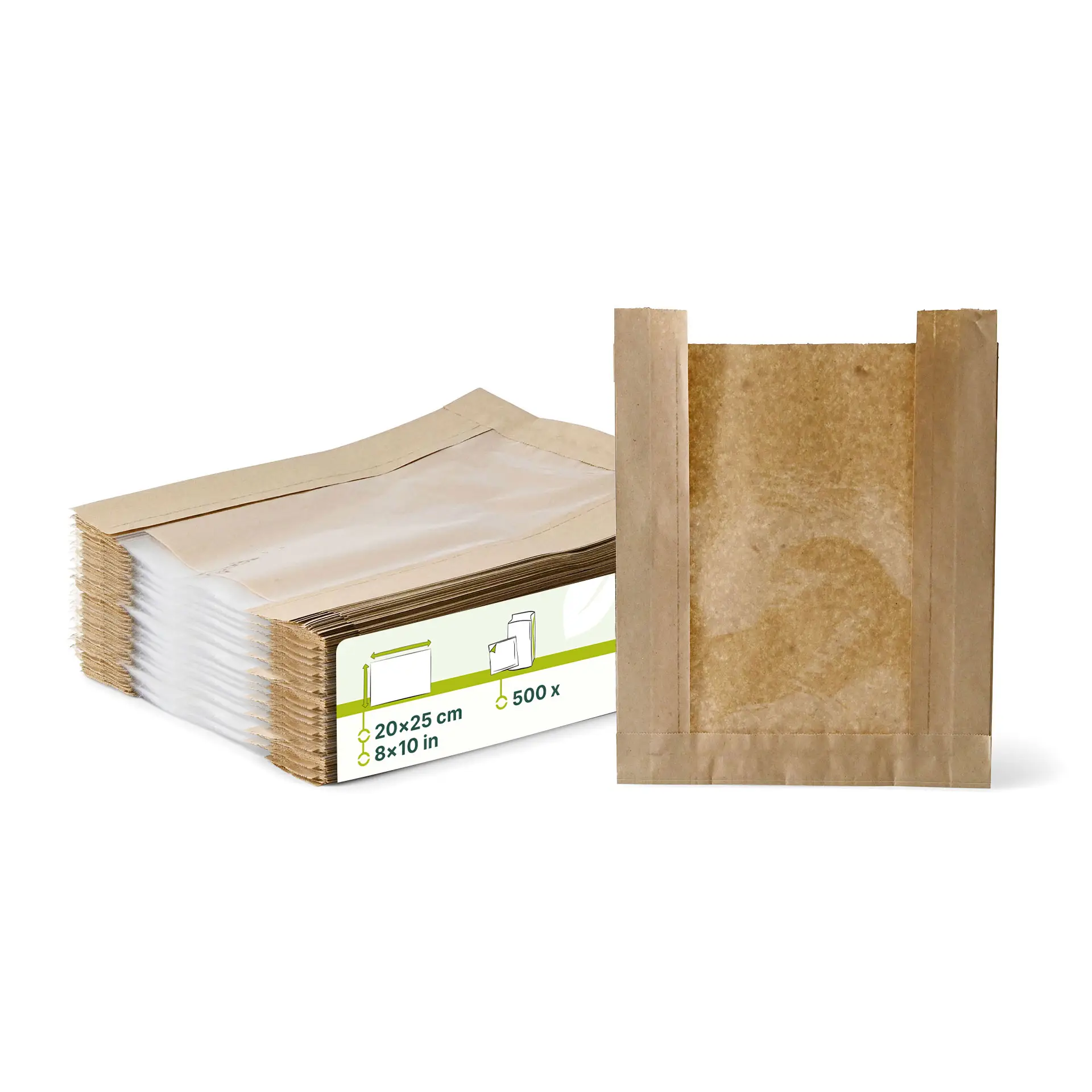 Flat paper bread bag with Window S, 20 x 5 x 25 cm, brown