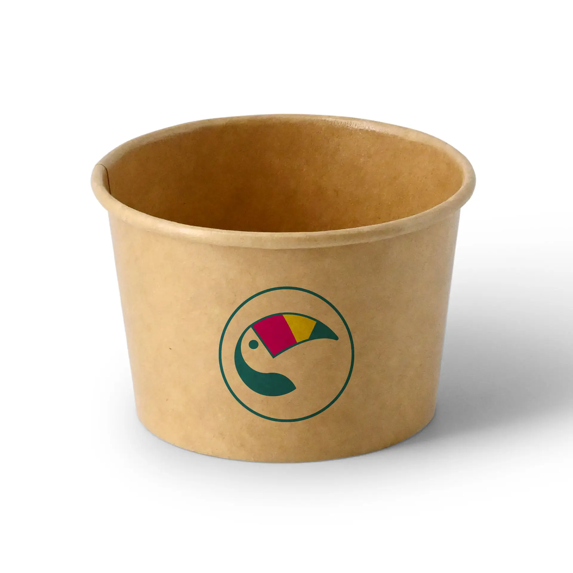 Custom printed brown ice cream cup with logo; 125 ml capacity; designed for cafés and events.