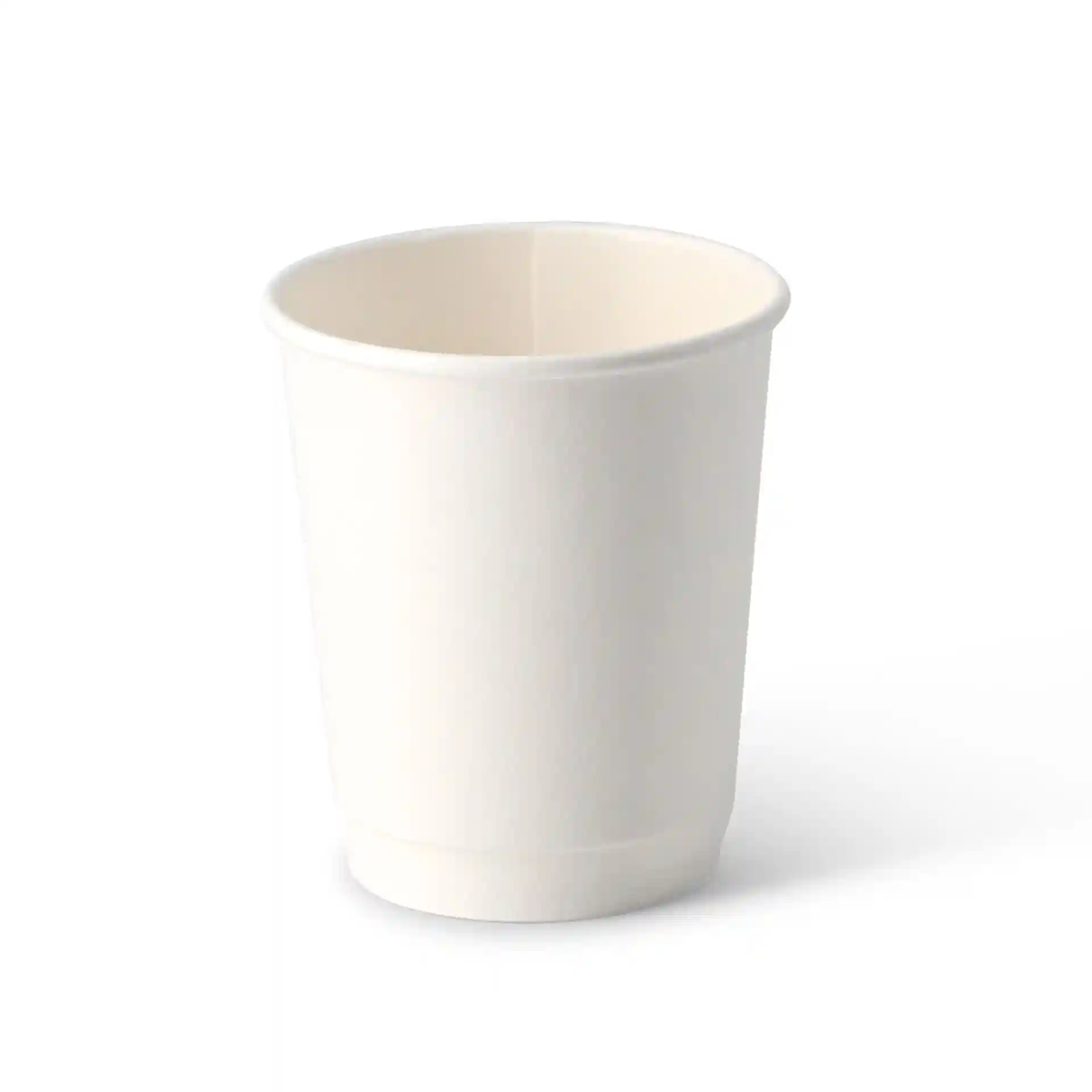Weißer doppelwandiger Pappbecher mit runder Form, 8 oz Fassungsvermögen und einer Höhe von 94 mm.