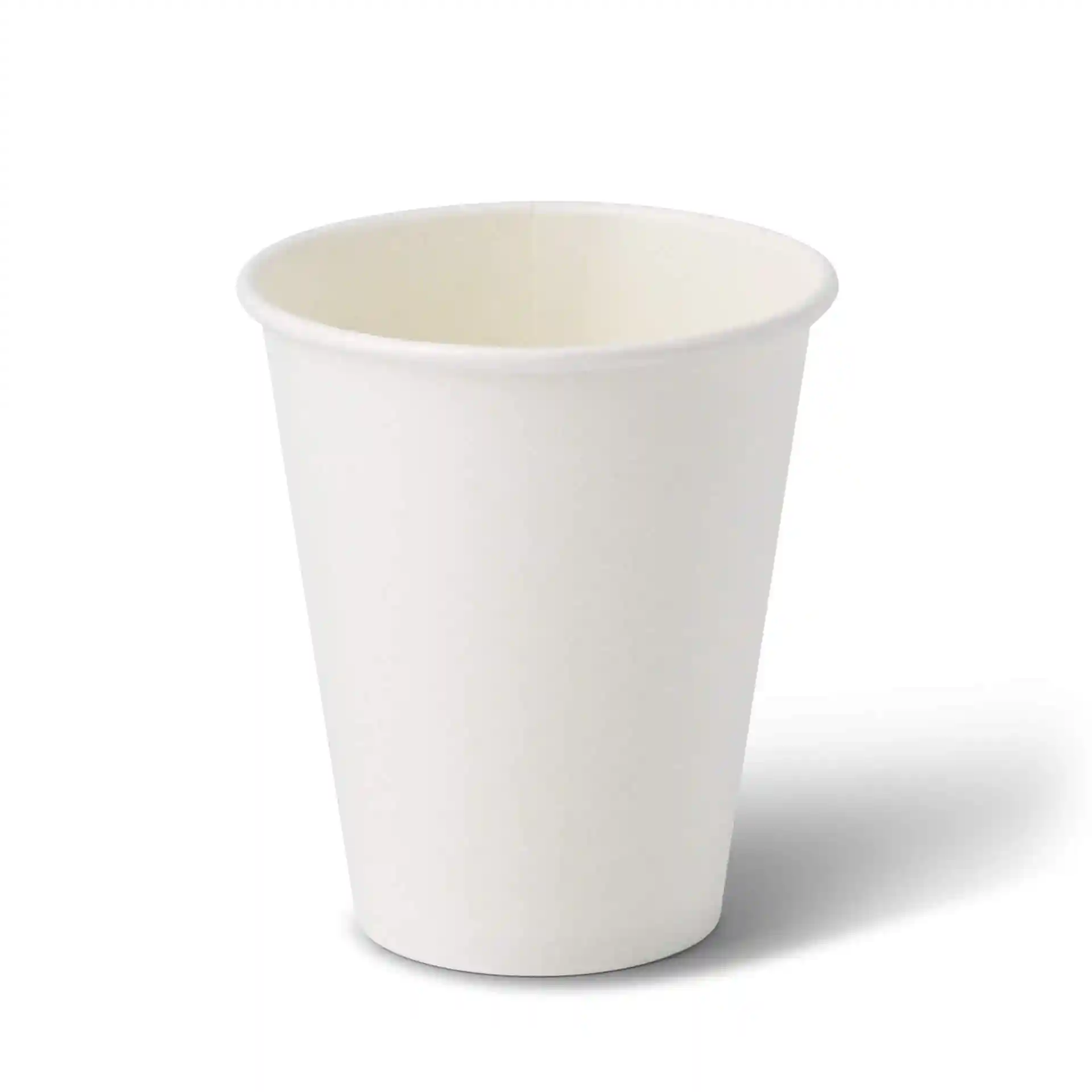 Weißer Becher mit runder Form, 10 oz Fassungsvermögen und einer Höhe von 95 mm.