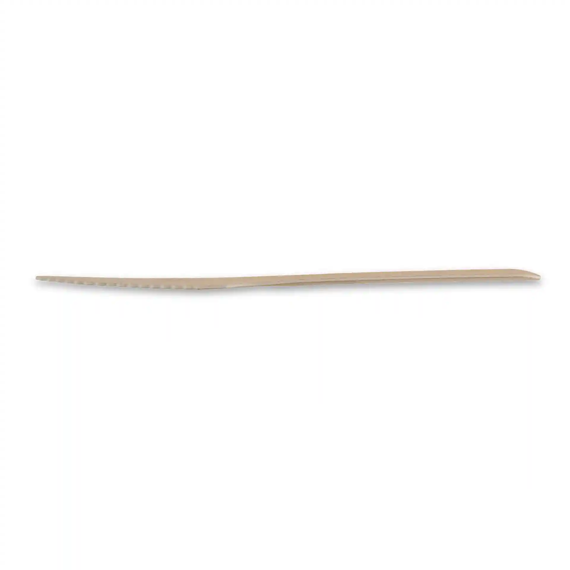 Braunes Papiermesser, 16,5 cm lang, mit gezahntem Klingenrand und flachem Griff.