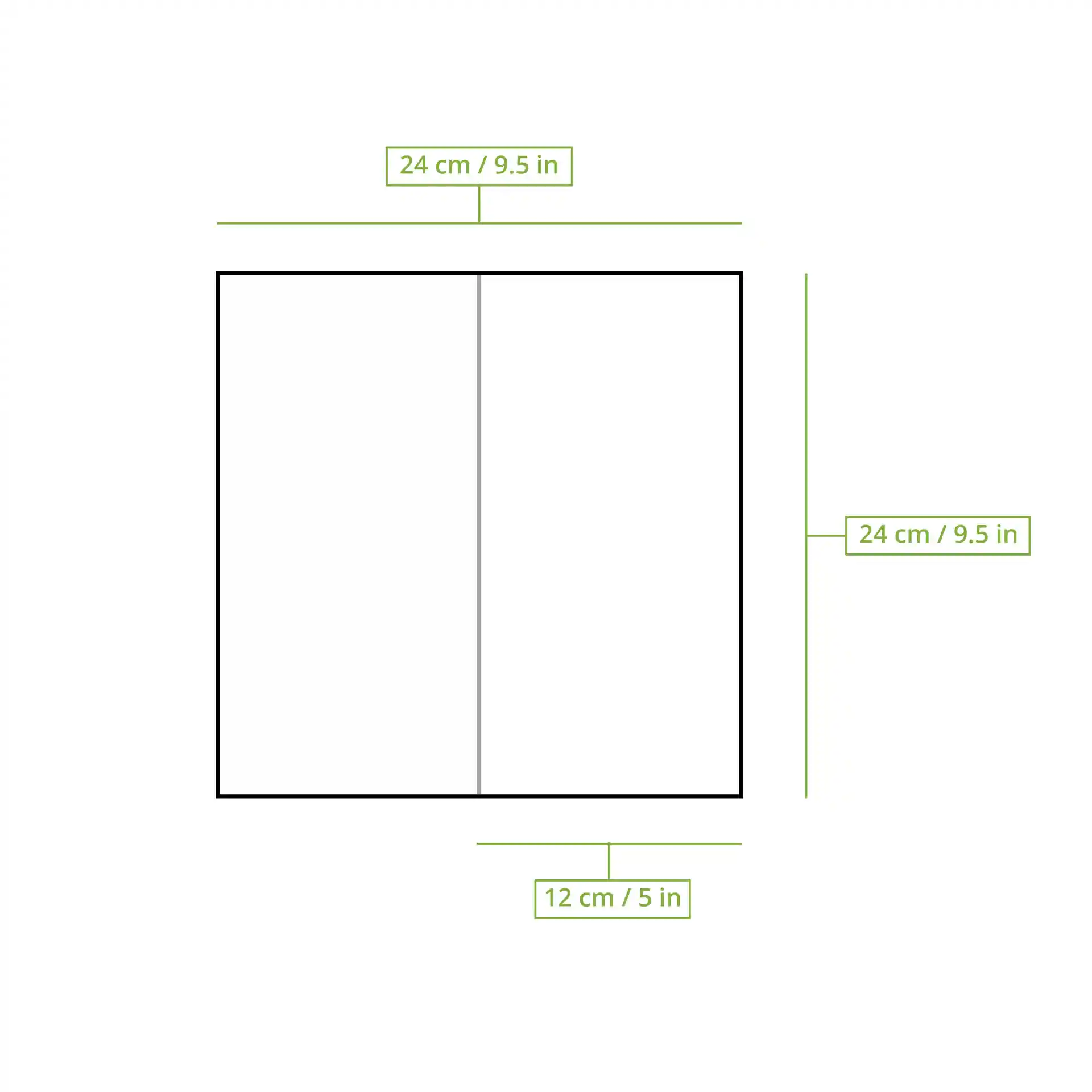 Schematische Zeichnung von gefalteten Handtüchern mit Abmessungen: 24 cm x 12 cm und 2-lagigem V-Falz-Design.
