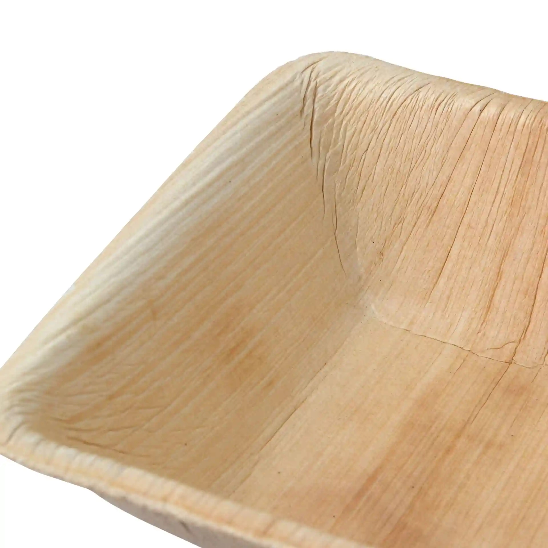 Square palm leaf bowl with a grain texture, showing the interior and edges, measuring 132 mm by 132 mm.