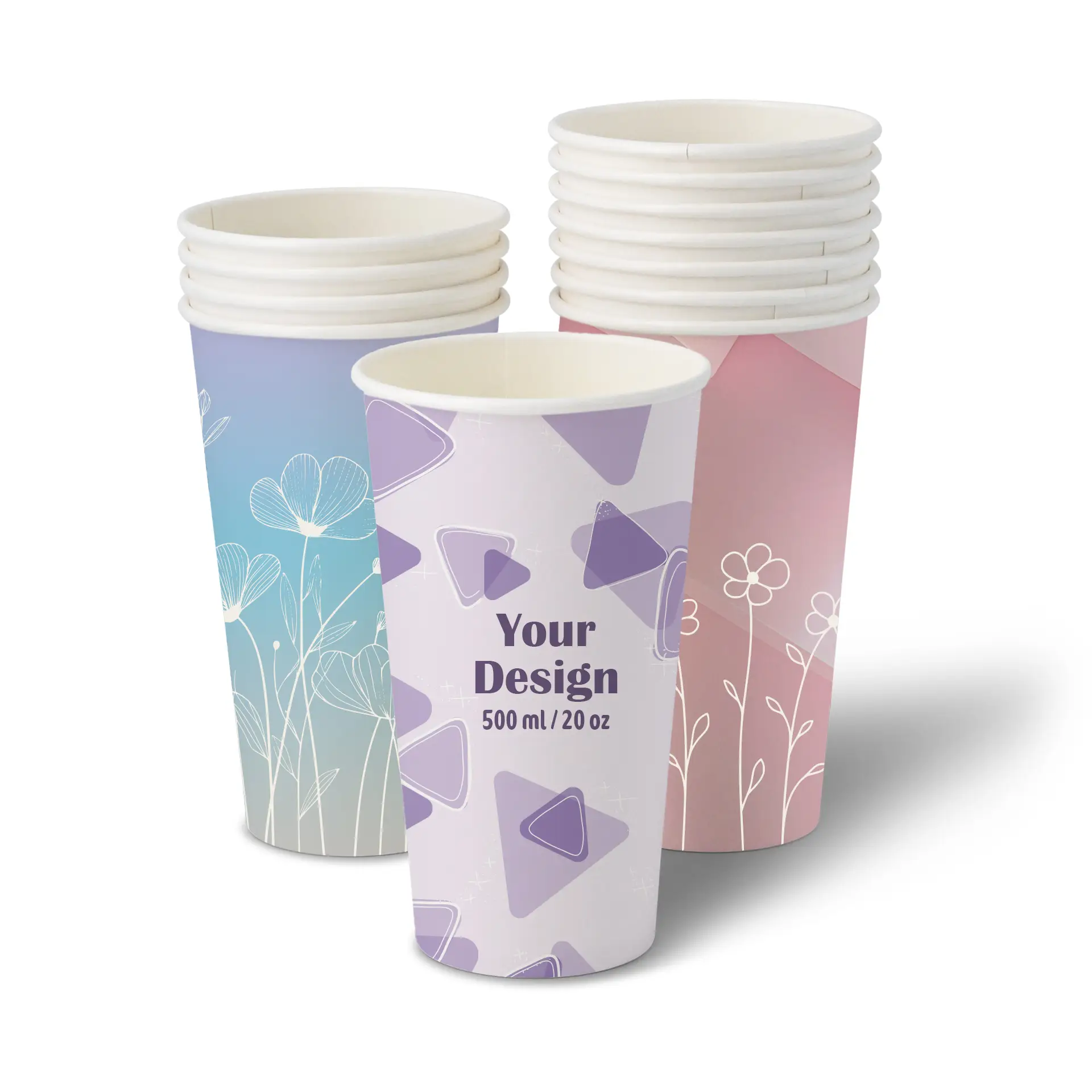 Paper cups with logo (single-wall), 500 ml / 20 oz, white, water-based barrier