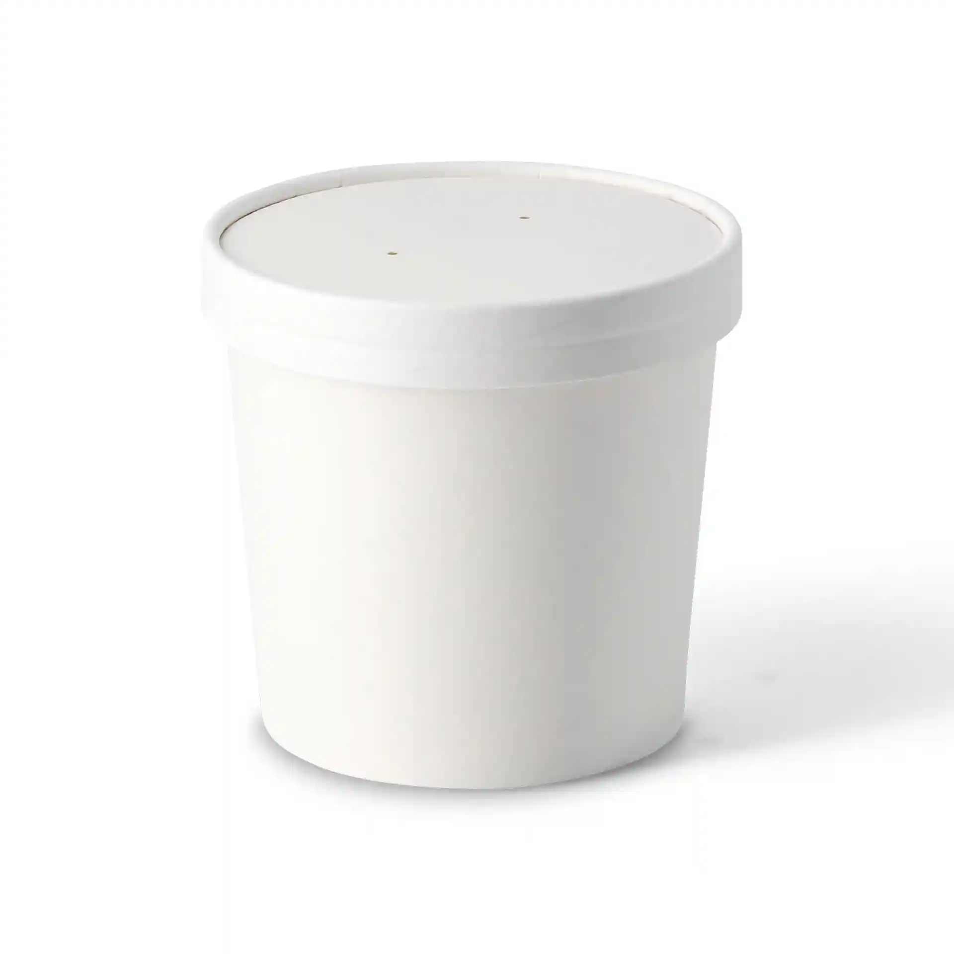 White cardboard soup cup with a lid, 16 oz capacity, 115 mm diameter, and eco-friendly coating.