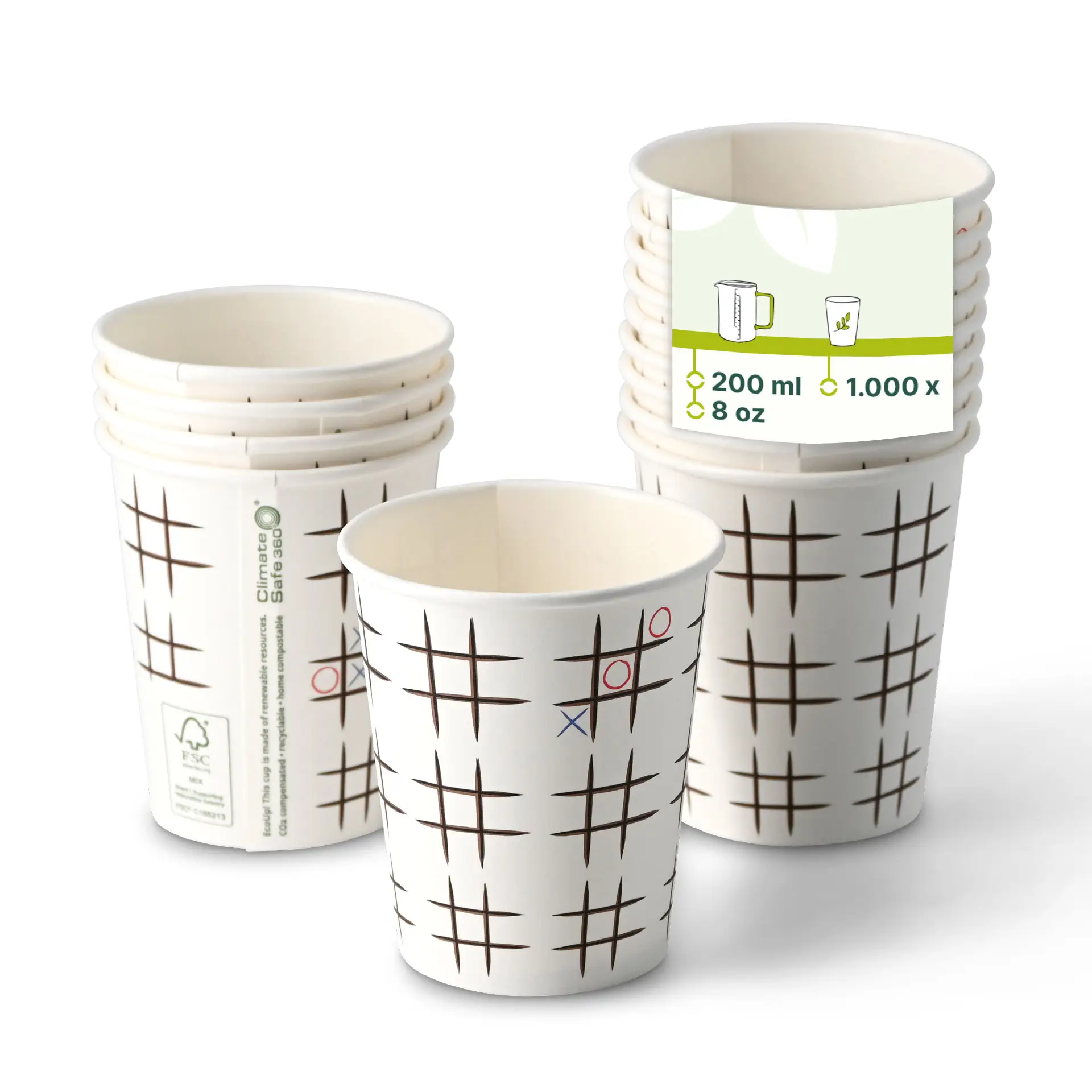 Pappbecher bedruckt "Tic Tac Toe" 200 ml / 8 oz, Ø 80 mm, weiß Pappbecher bedruckt "Tic Tac Toe" 200 ml / 8 oz, Ø 80 mm, weiß