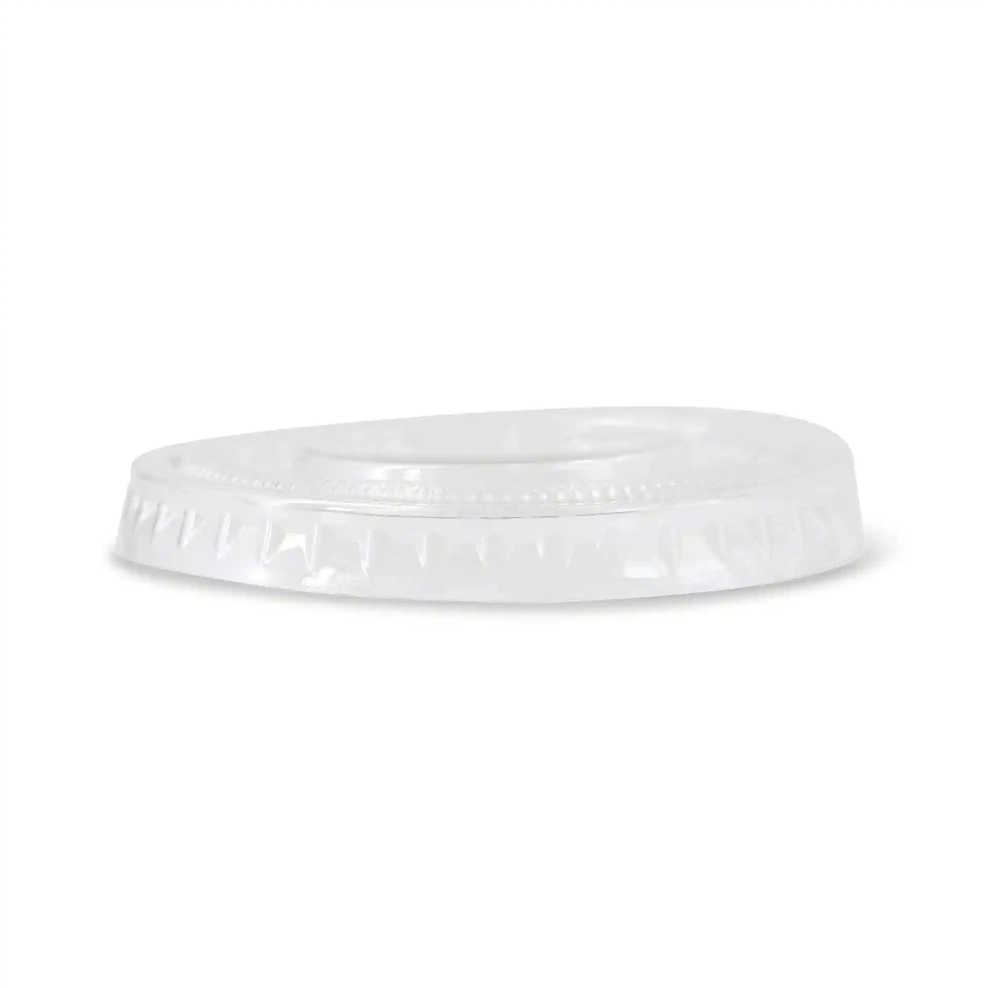Transparent rPET lid with a diameter of 62 mm and a height of 7 mm, featuring a smooth surface and no coating.