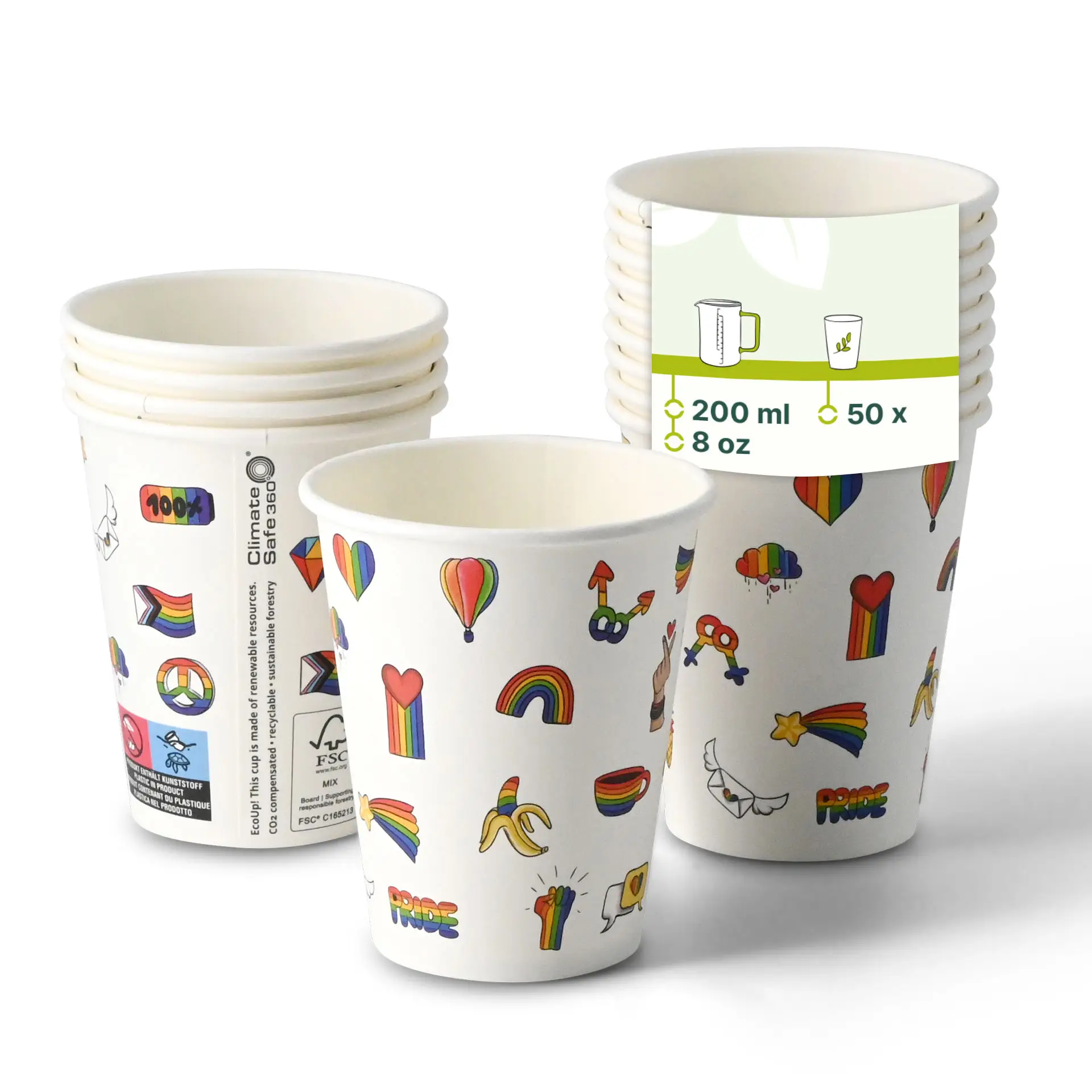 8 oz Paper cup printed with "Pride" (coated), Ø 80 mm, white