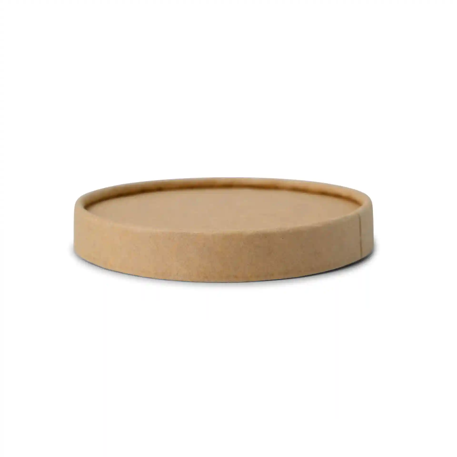 Brauner Kartondeckel in runder Form, geeignet für Becher, mit einem Durchmesser von 94 mm.