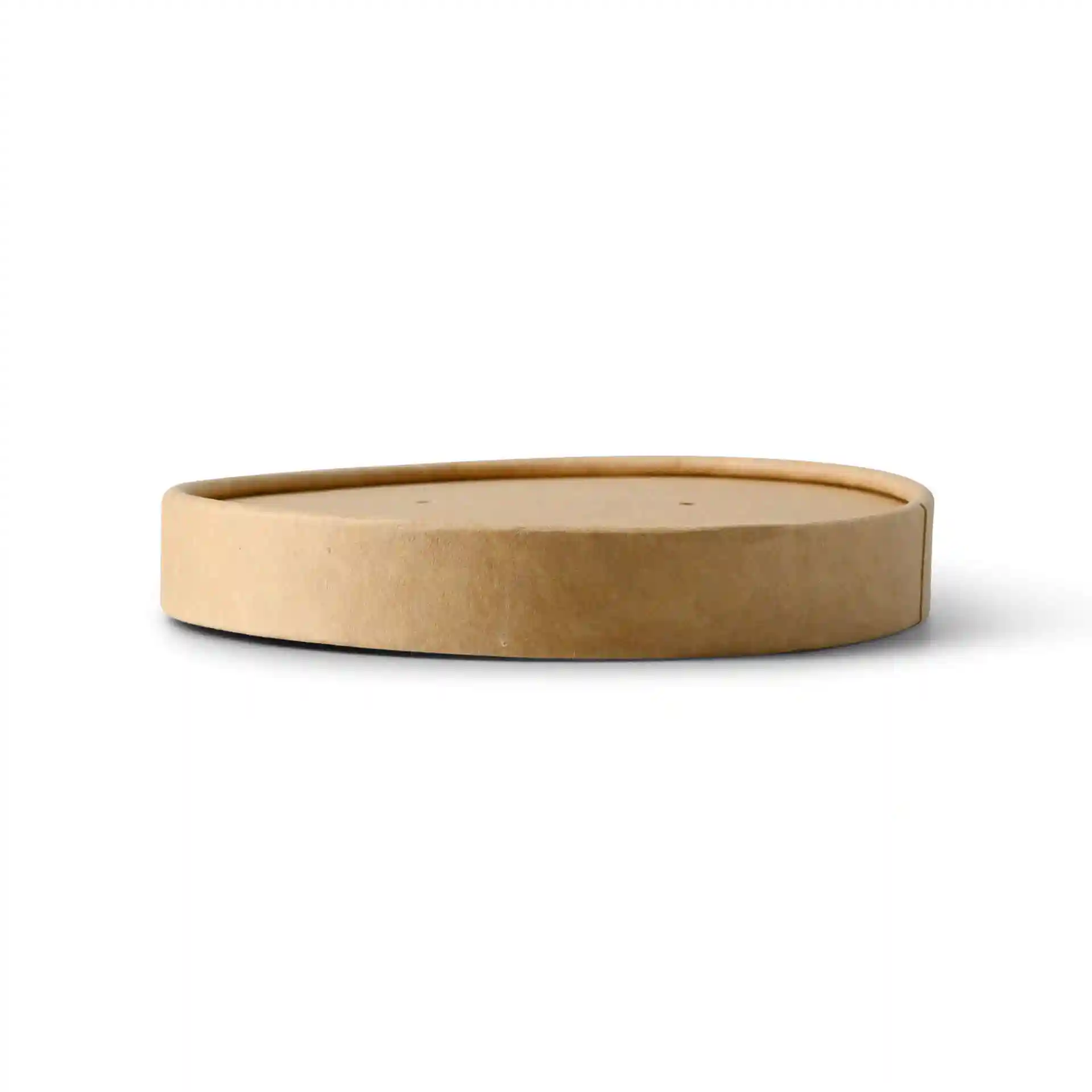 Round brown cardboard lid with a height of 16 mm and a diameter of 100 mm, featuring a coated surface.