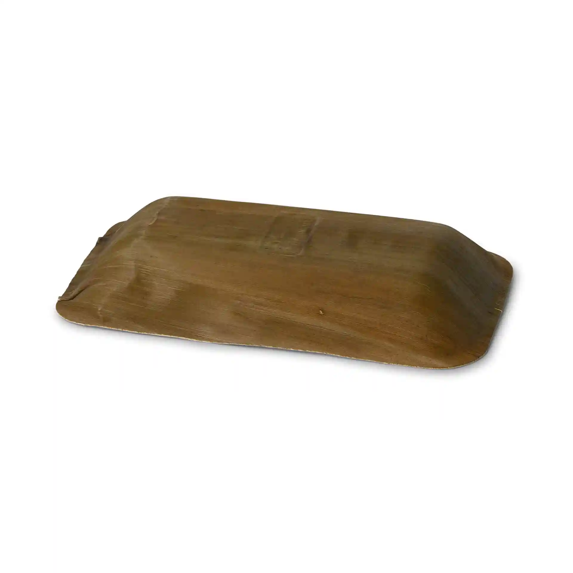 Tiefe rechteckige Palmblattplatte in einer Getreidefarbe, 25 x 15 cm, Höhe 3,4 cm.