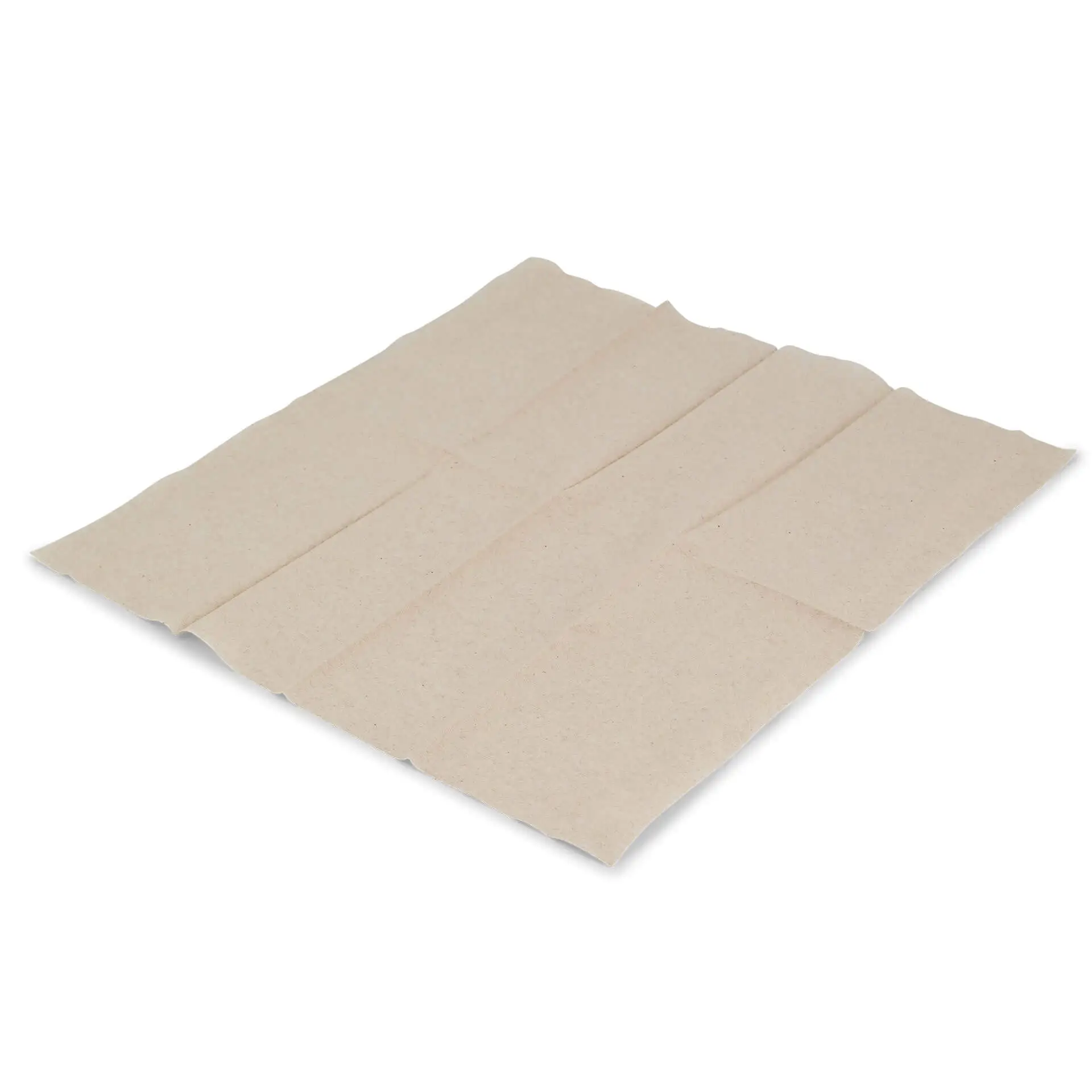 Ungebleichte Papierserviette, 33 x 33 cm, 1-lagig, 1/8 Faltung, rechteckige Form auf weißem Hintergrund.